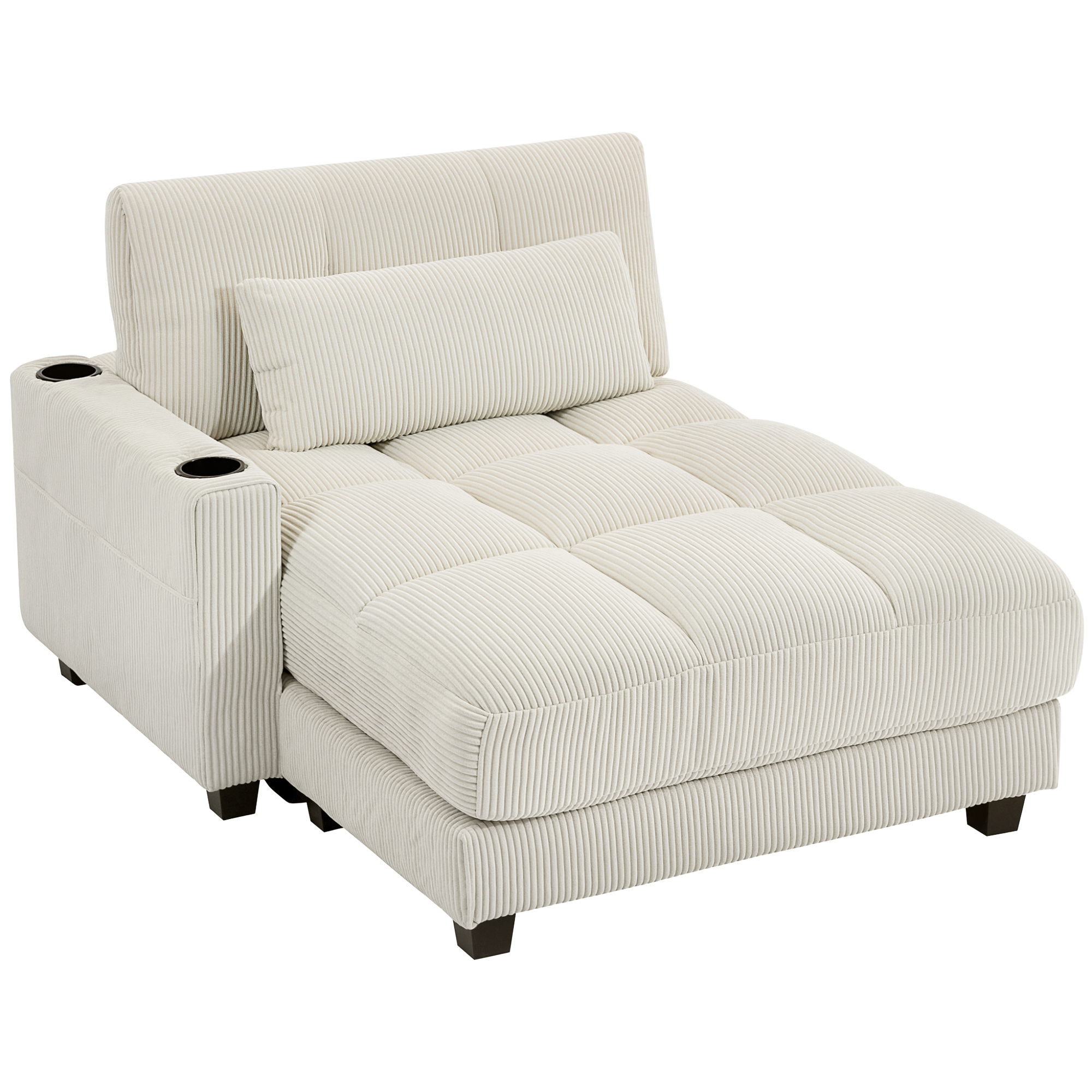 Sofa-Bett Mit Kissen, Schaumstoff, Zum Bett Umwandelbar, Becherhalter,  Cremeweiß