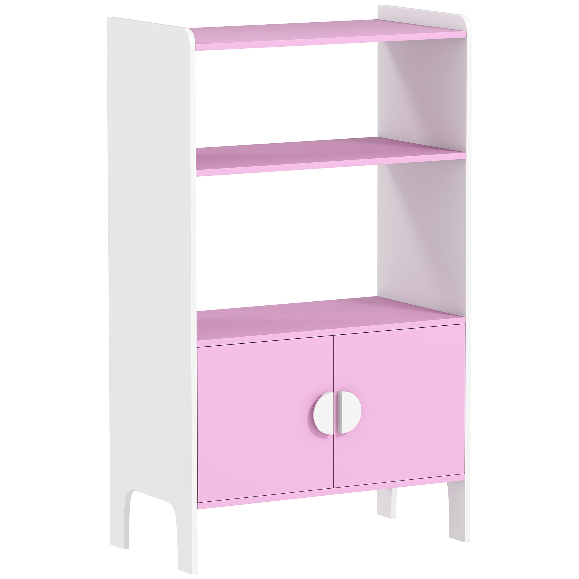 Bücherregal Für Kinder, 2 Regale, 2 Schränke, Freistehend, Anti-Kipp-Design, Rutschfeste Füße, MDF, Rosa+Weiß