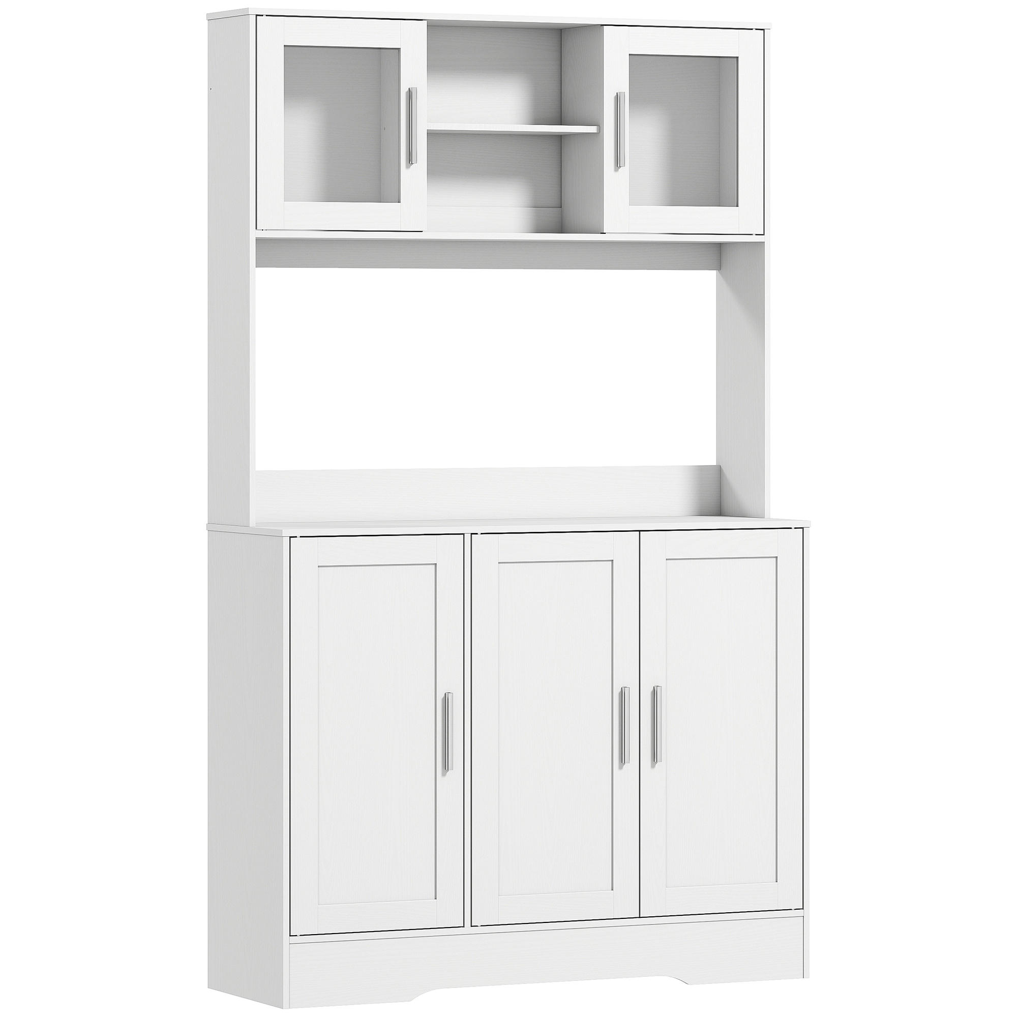 Küchenschrank, Skandinavisches Design, 4 Schränke, Verstellbare Regale, Glastüren, Offene Fläche, Spanplatte, MDF, Weiß