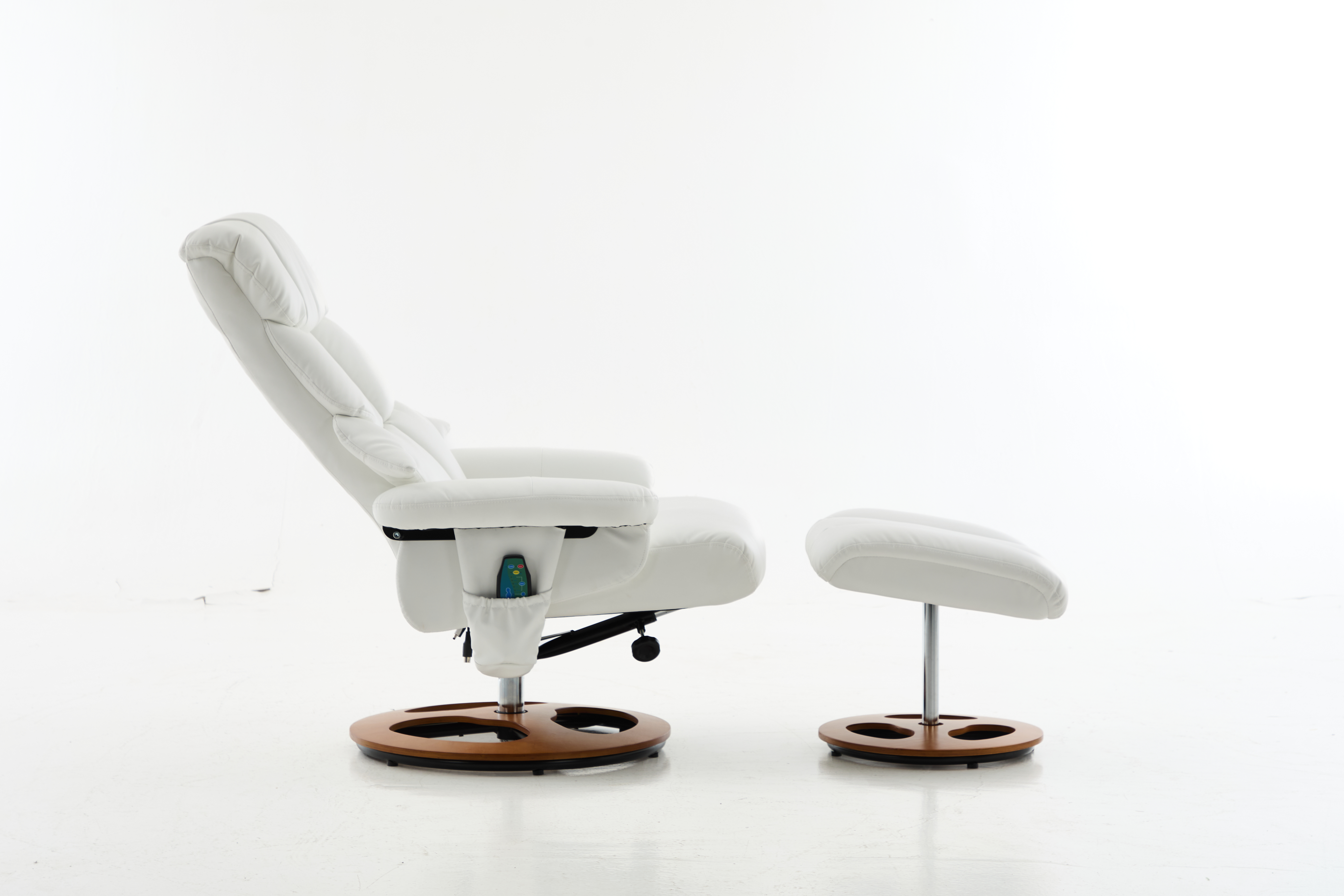 025, PU Upholstered Massage Recliner With Ottoman Footstool, 5 Points Massager, Wood  Metal Base For Living Room Bedroom, White