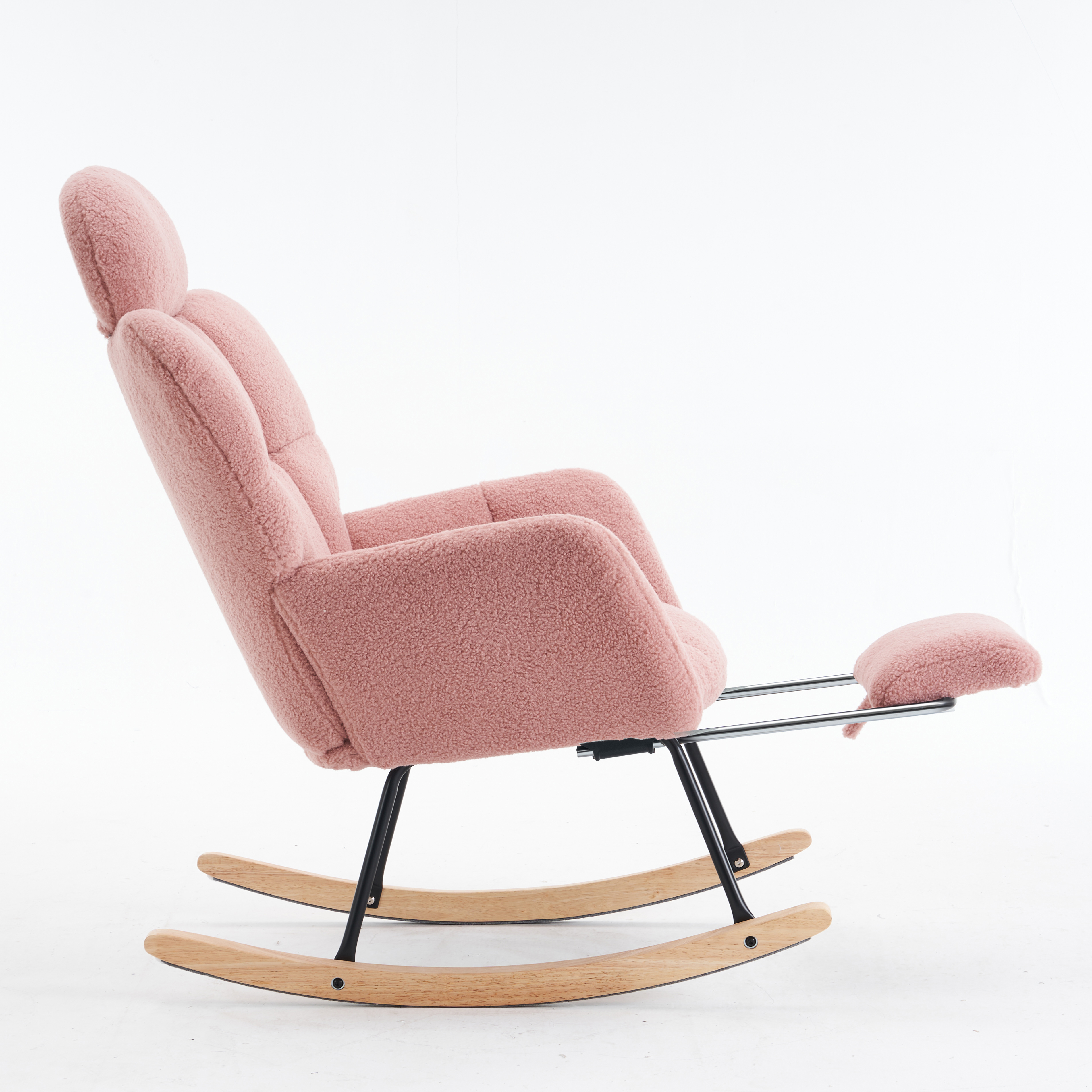 Teddy Fabric Tufted Upholstered Rocking Chair Padded Seat With Headrest — image 5