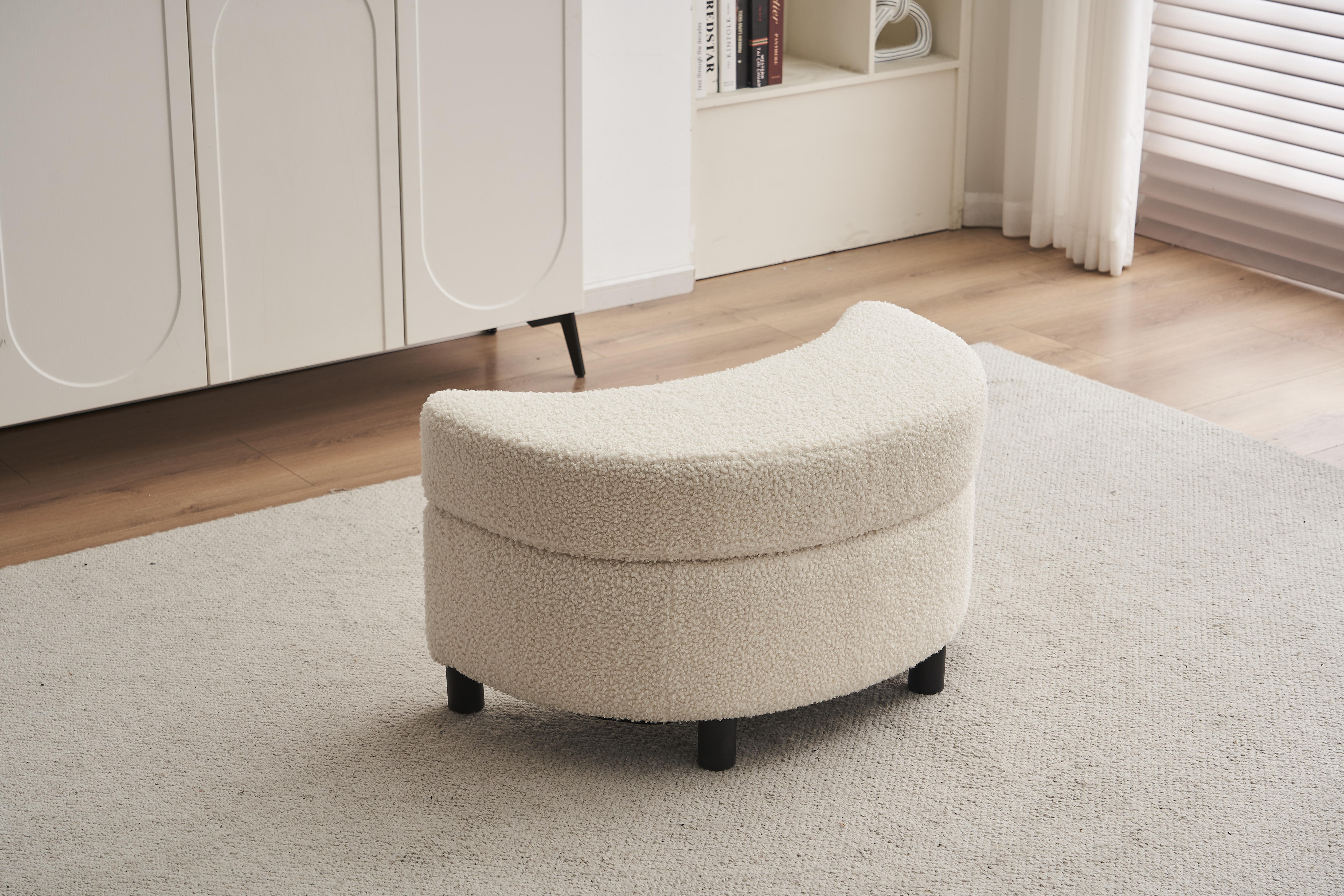 Teddy Swivel Armchair With 3 Back Cushion Pillow Ottoman Crescent Stool, White — image 5