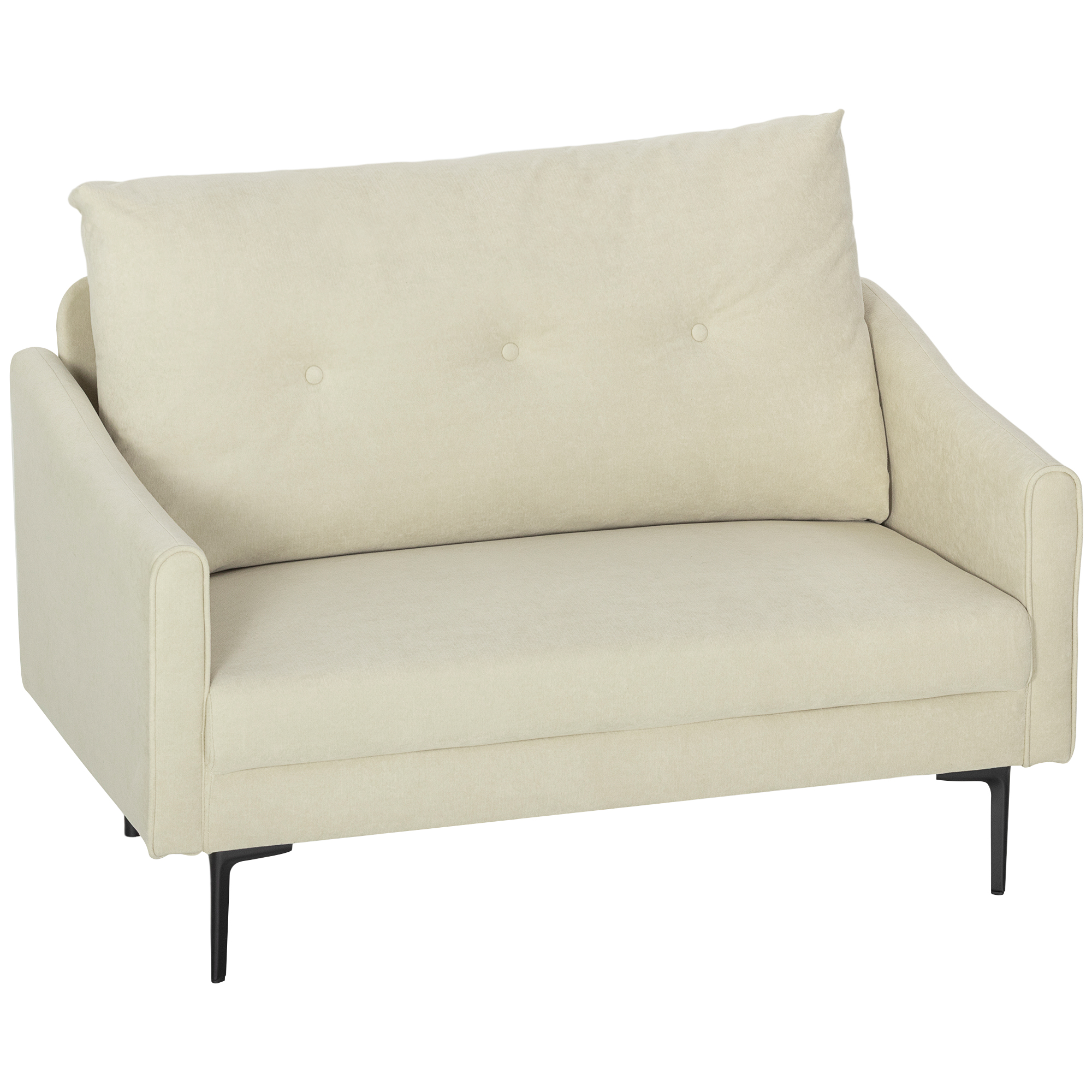 2-Sitzer-Sofa Mit Schaumstoff-Polsterung Und Stoffbezug, Für Wohnzimmer, Schlafzimmer, Metallrahmen, Cremeweiß