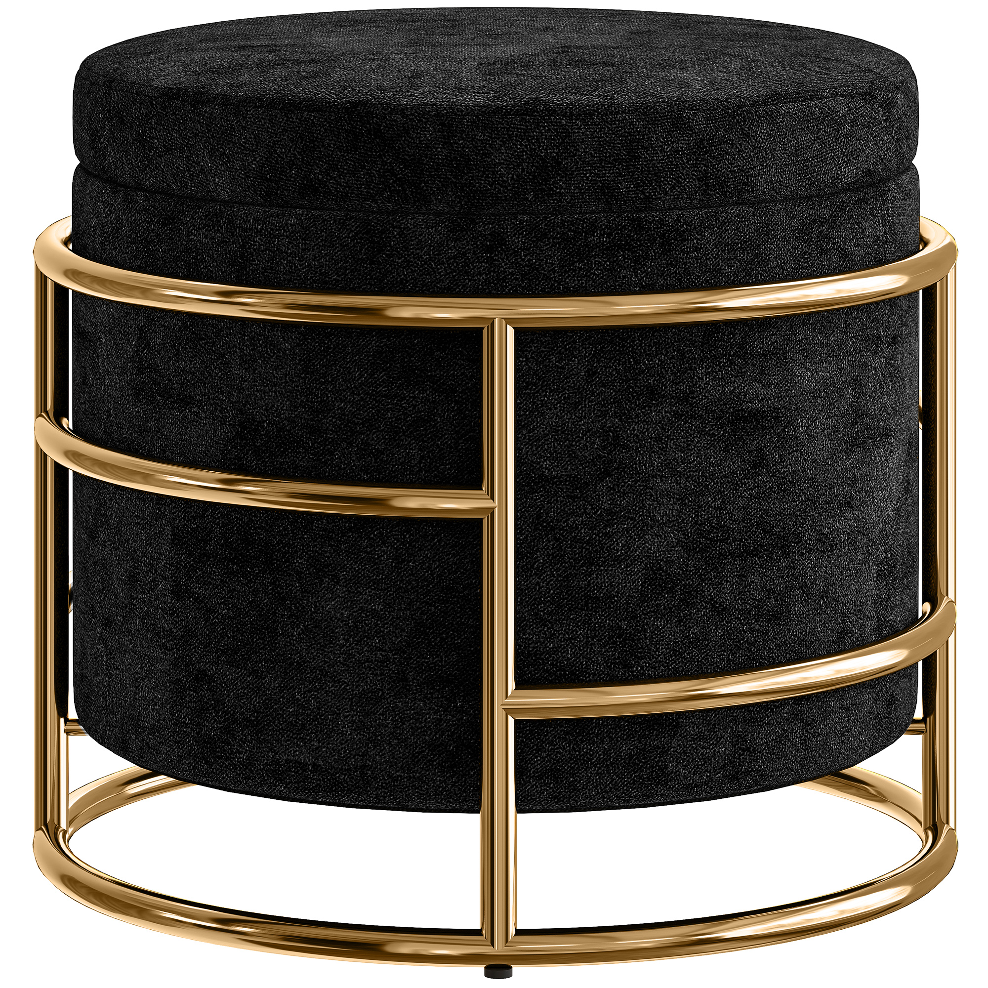 Sitzhocker Mit Stauraum, Gepolsterter Fußhocker, Metallrahmen, Vergoldet, Schwarz