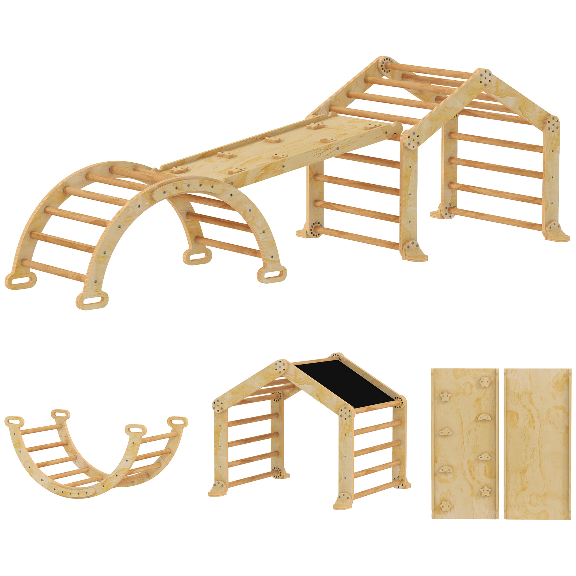 9-in-1 Indoor-Klettergerüst, Rampe, Rutsche, Leiter, Schreibtafel, Für Kleinkinder, Holz