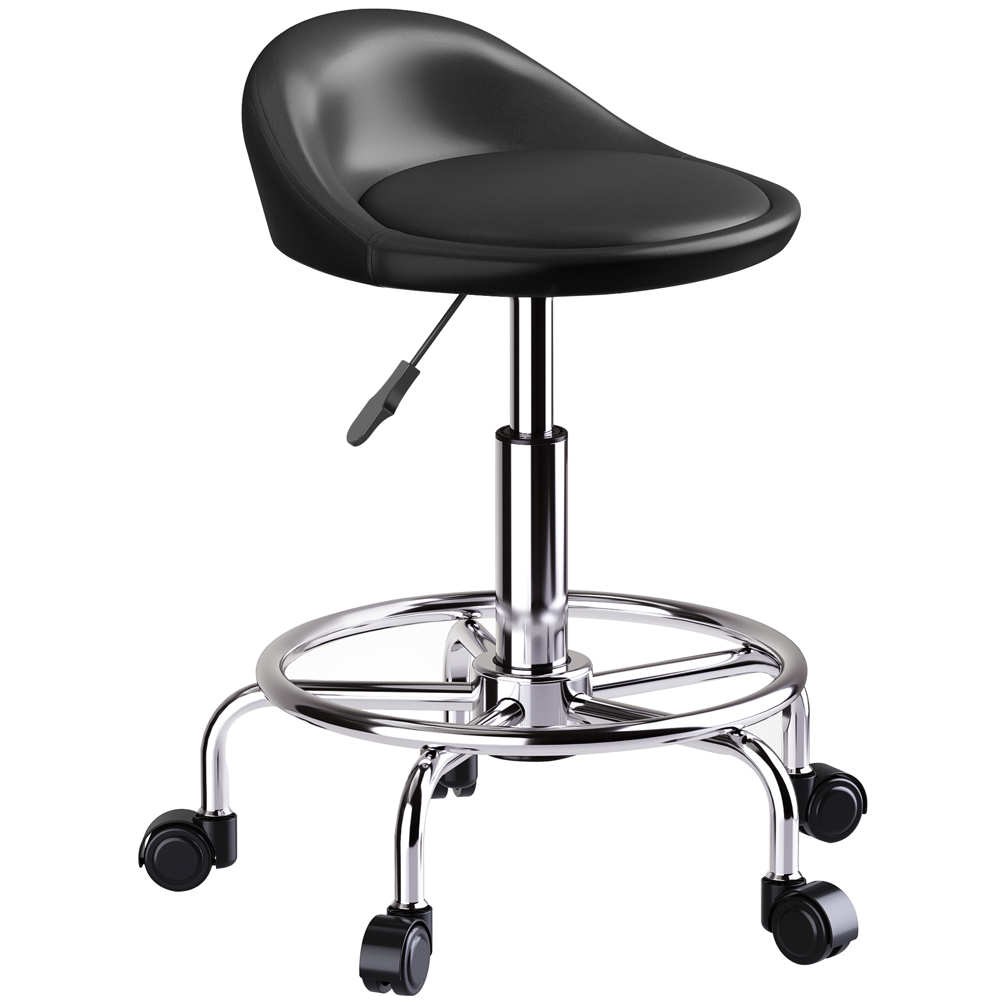 Rollhocker Höhenverstellbar Mit Rückenlehne Drehhocker 59-75 Cm Arbeitshocker 360° Drehbar Schwarz