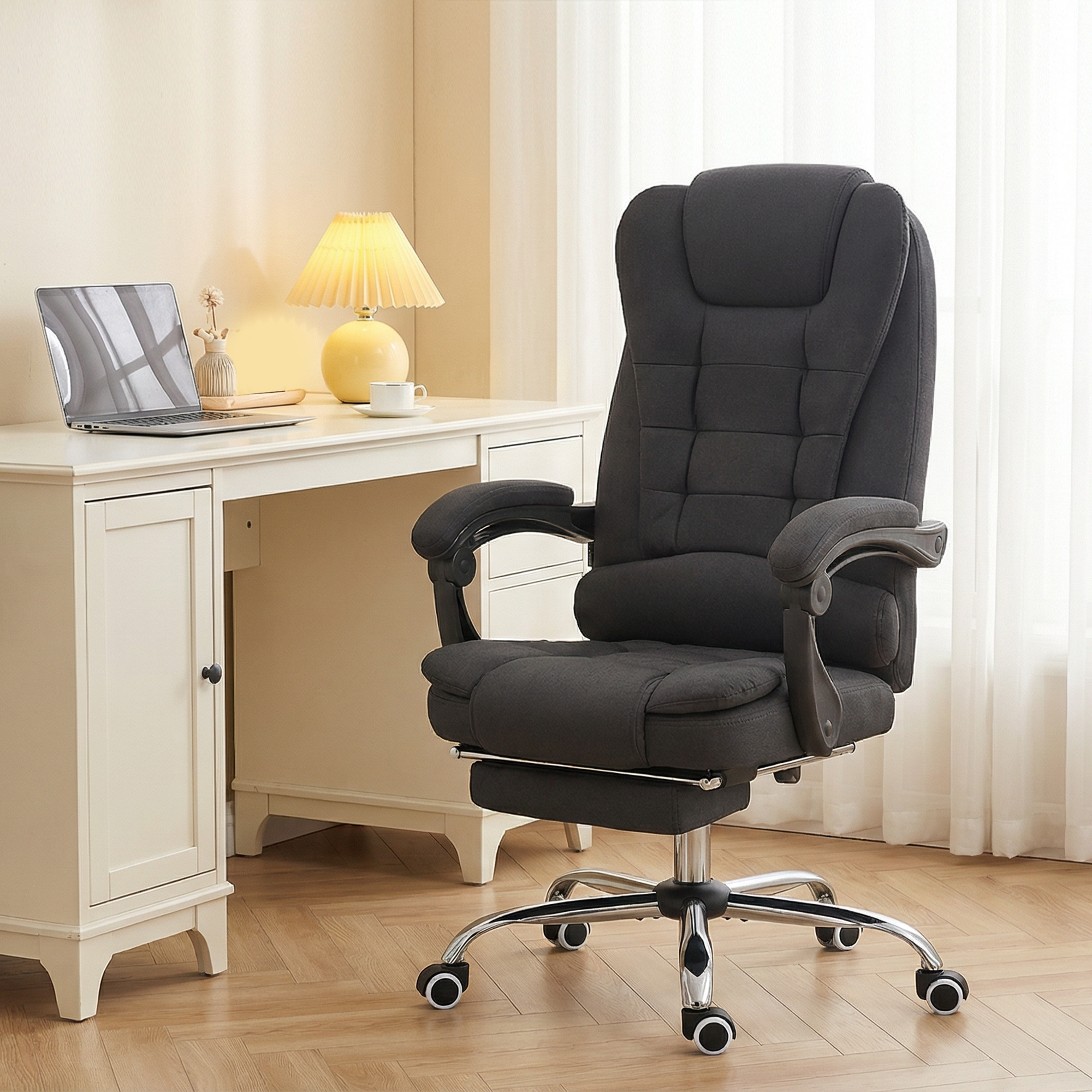 Bürostuhl Mit Massagefunktion, Ergonomischer Schreibtischstuhl Mit Liege- & Wärmefunktion, Höhenverstellbar, Schwarz