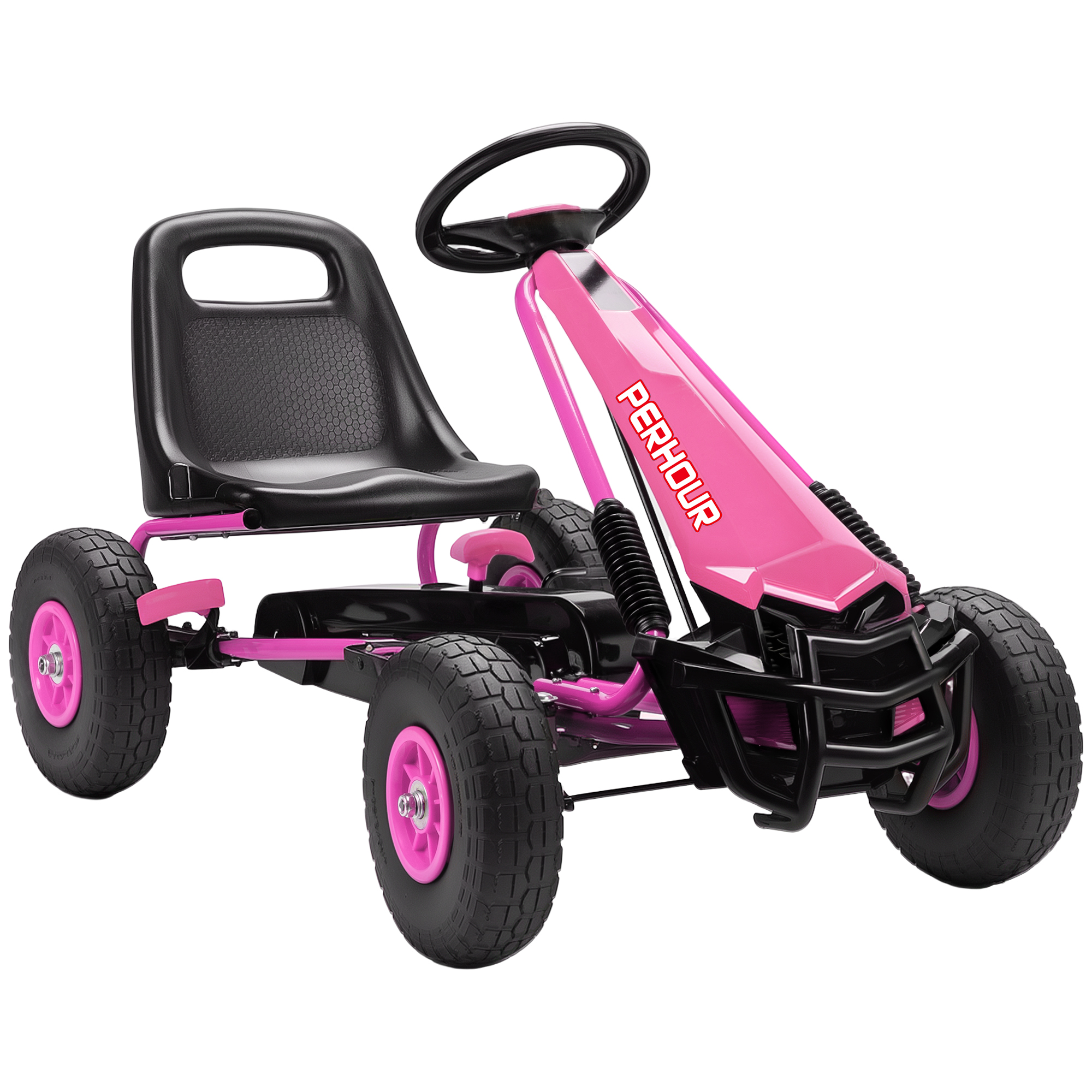 Pedal-Gokart Für Kinder, Höhenverstellbarer Sitz, EVA-Räder, Bremse, Kupplung, 3-8 Jahre, Rosa