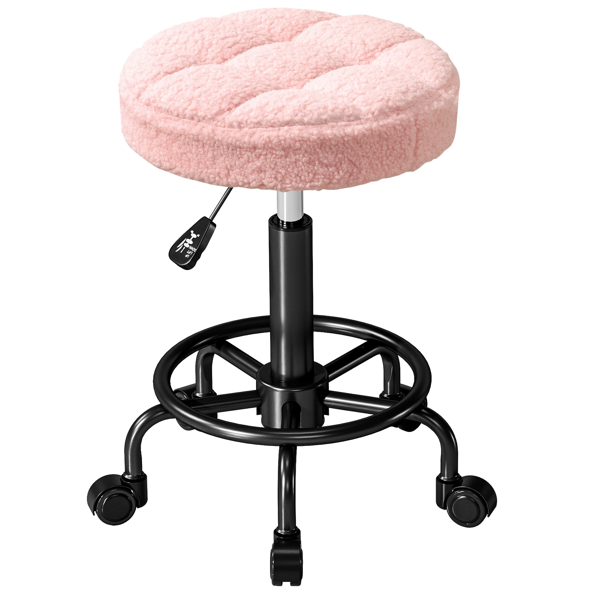 Rollhocker Höhenverstellbar Drehhocker 55-66 Cm Arbeitshocker 360° Drehbar Ø50 X 50-66 Cm Rosa