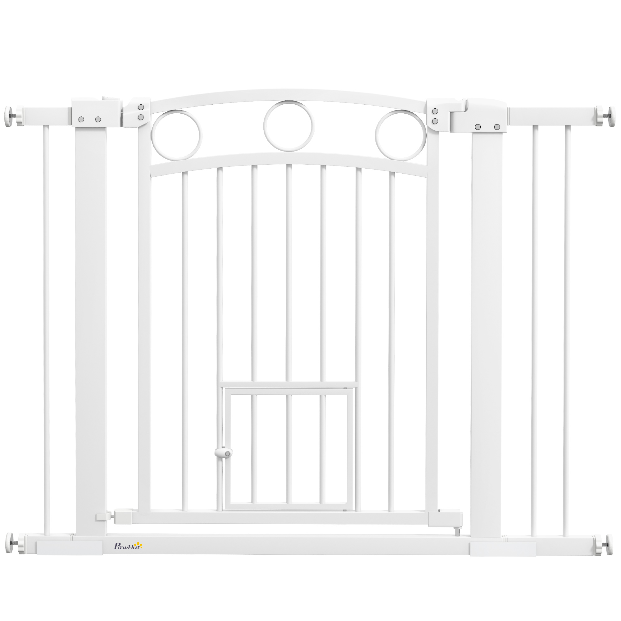 Haustiertor, 77 Cm Treppengatter, Verstellbare Breite 76-104 Cm, Mit Katzentür, Für Treppen Und Türöffnungen, Weiß