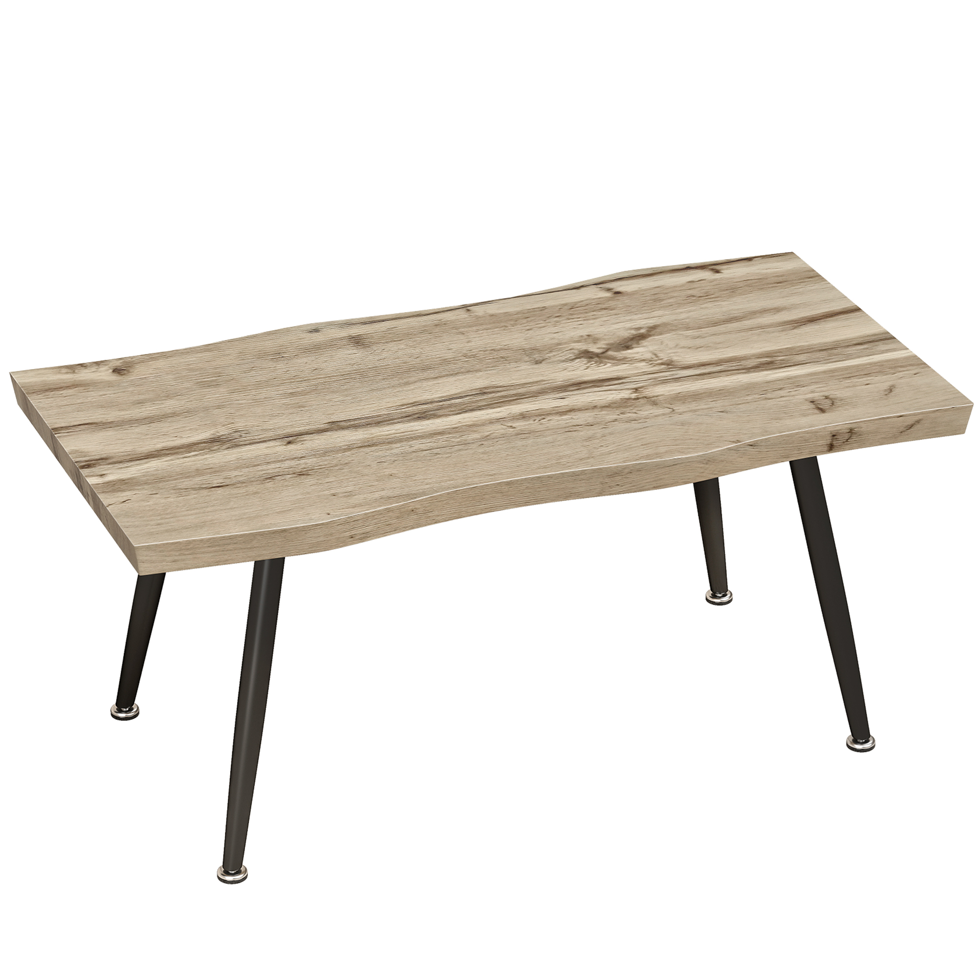 Couchtisch Beistelltisch Mit Metallbeinen, 4 Cm Dicker Tischplatte Wohnzimmertisch 100 X 50 X 45 Cm Eiche+Schwarz