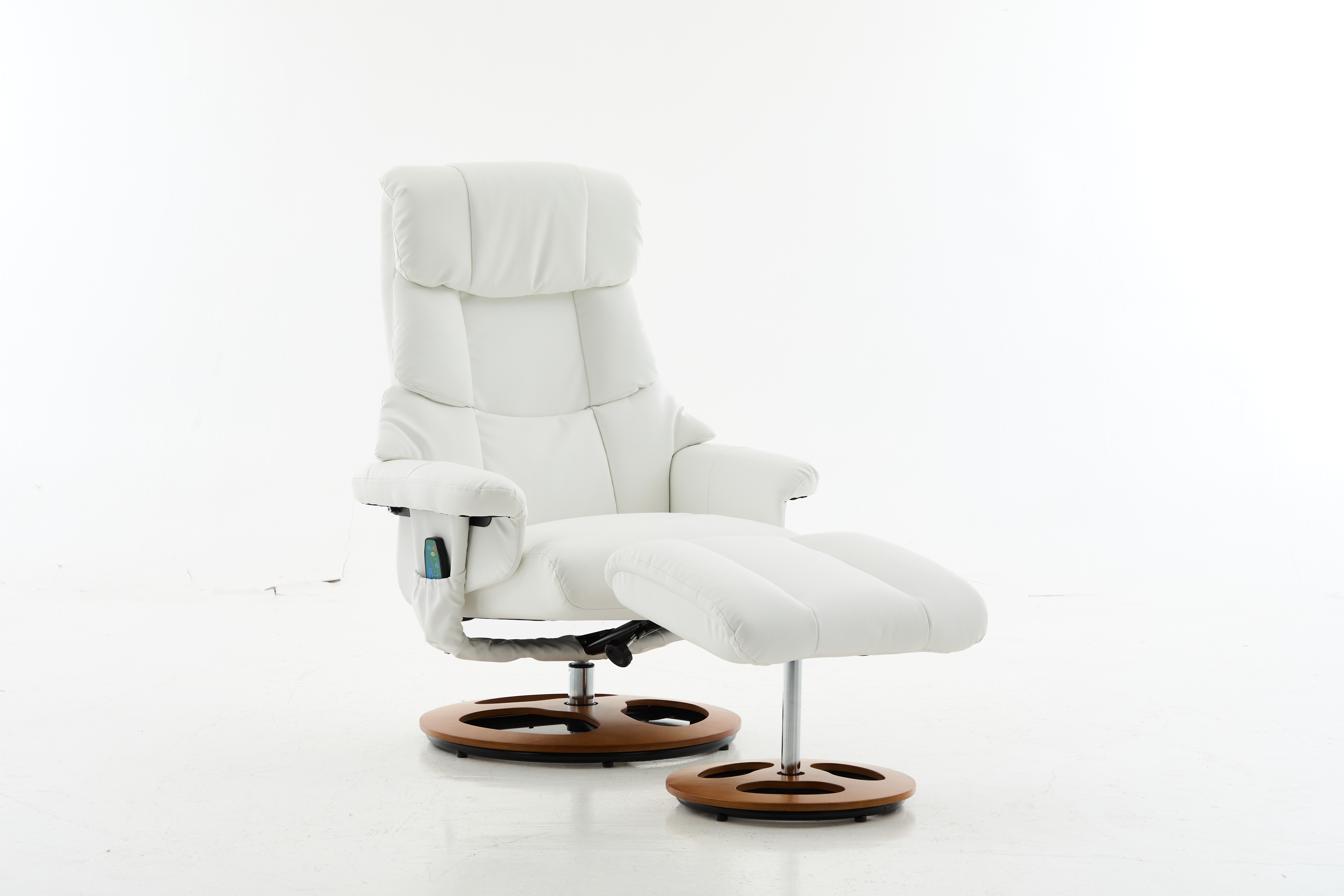 025, PU Upholstered Massage Recliner With Ottoman Footstool, 5 Points Massager, Wood  Metal Base For Living Room Bedroom, White