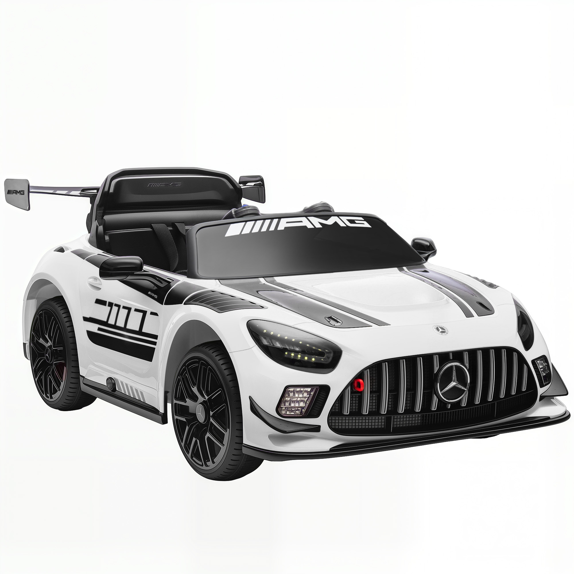 Mercedes-Elektroauto, Aufsitzauto Für Kinder, 12V Batterie, LED-Lichter, Musikfunktion, Hupe, 3-8 Jahre, Weiß