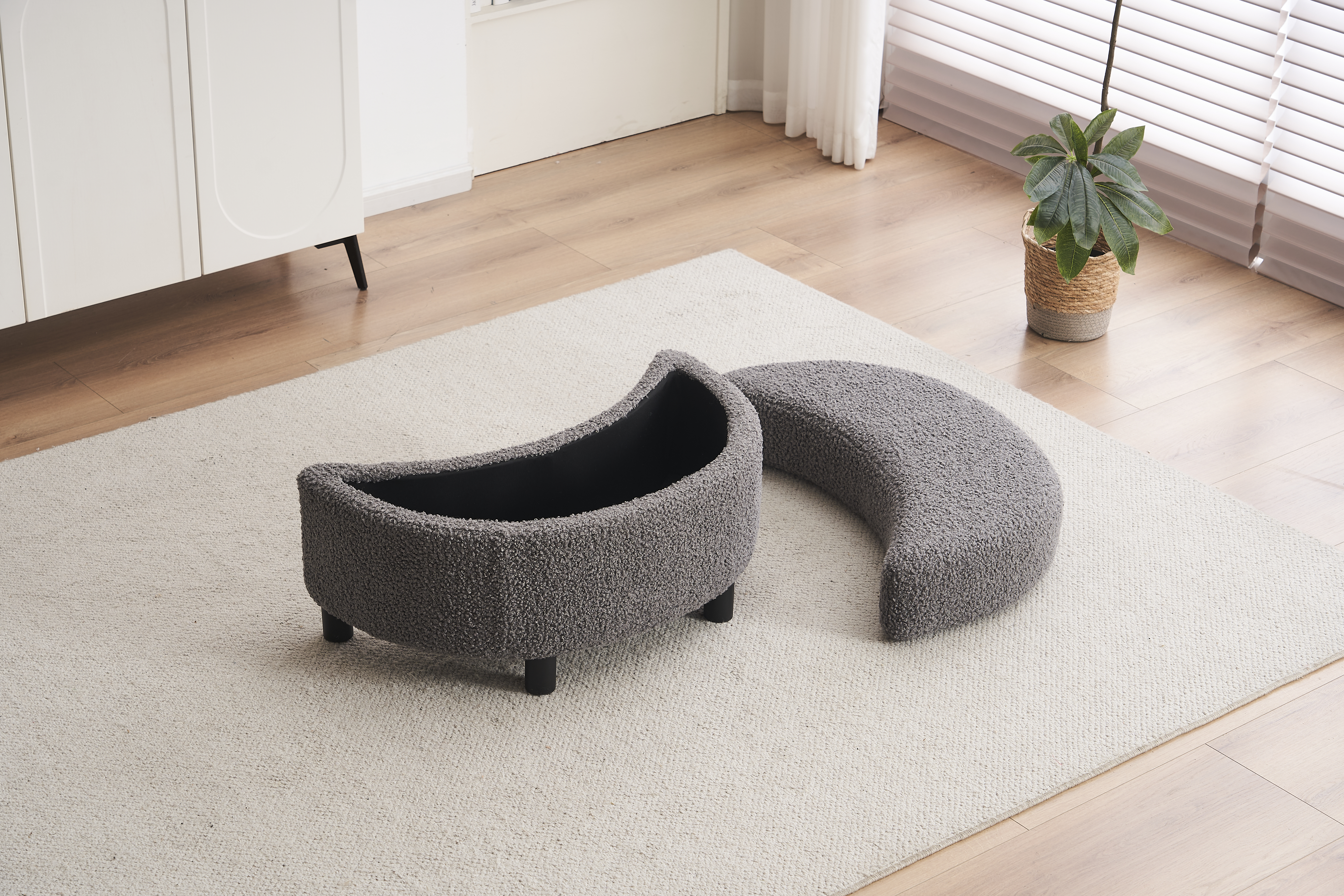 Teddy Swivel Armchair With 3 Back Cushion Pillow Ottoman Crescent Stool, Medium Grey