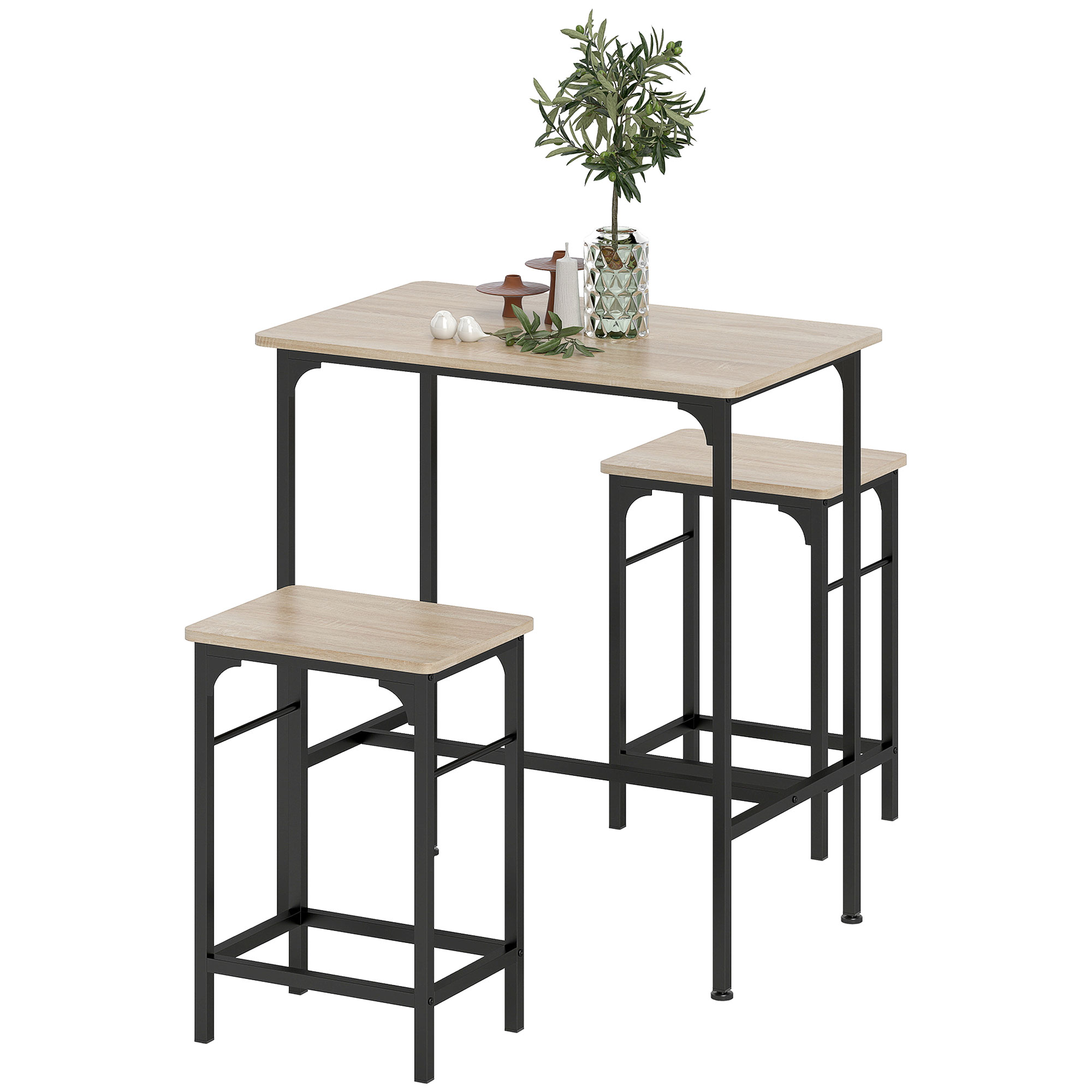 Bartisch Set Bartisch Mit Barhocker-Set Esstisch Mit 2 Stühlen Mit Rutschfestem Fußpolster Naturholz
