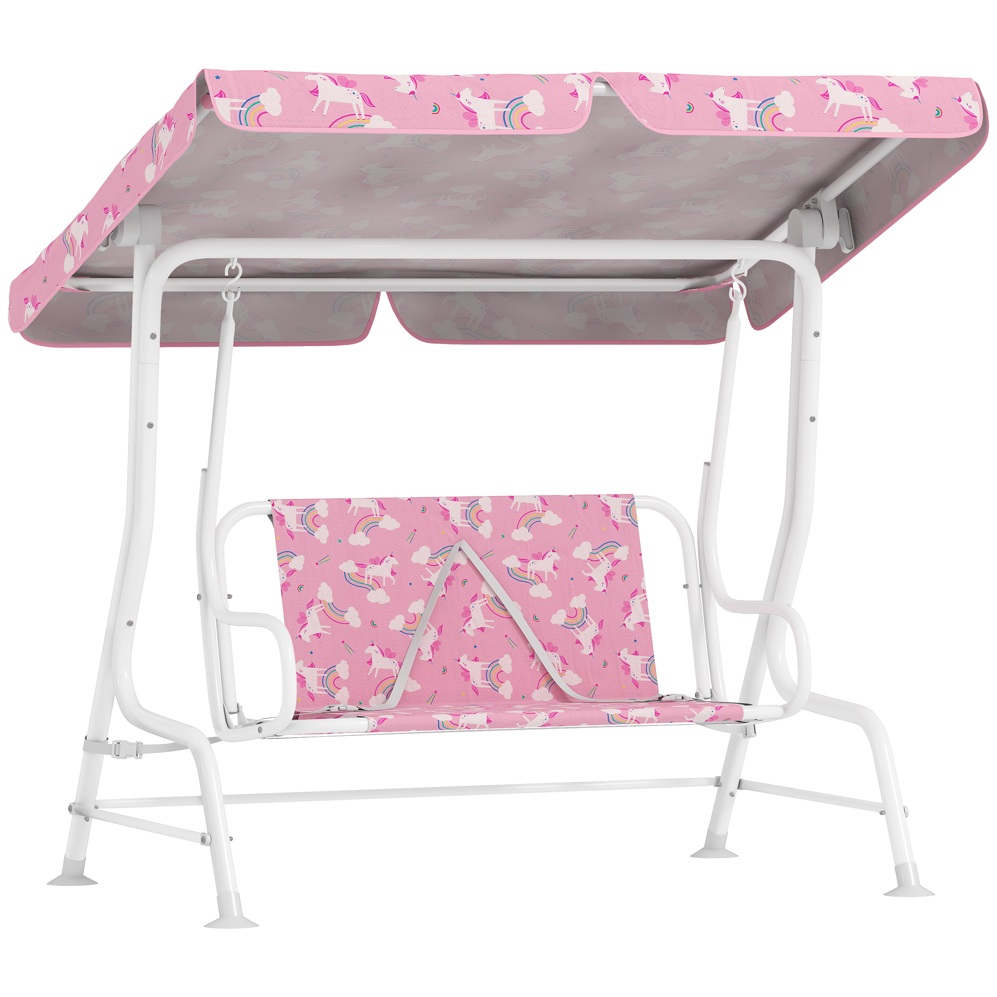 2-Sitzer Kinder Hollywoodschaukel Mit Verstellbarem Sonnendach, Sicherheitsgurt, Für 3-6 Jahre Kinder Bis 60 Kg Rosa