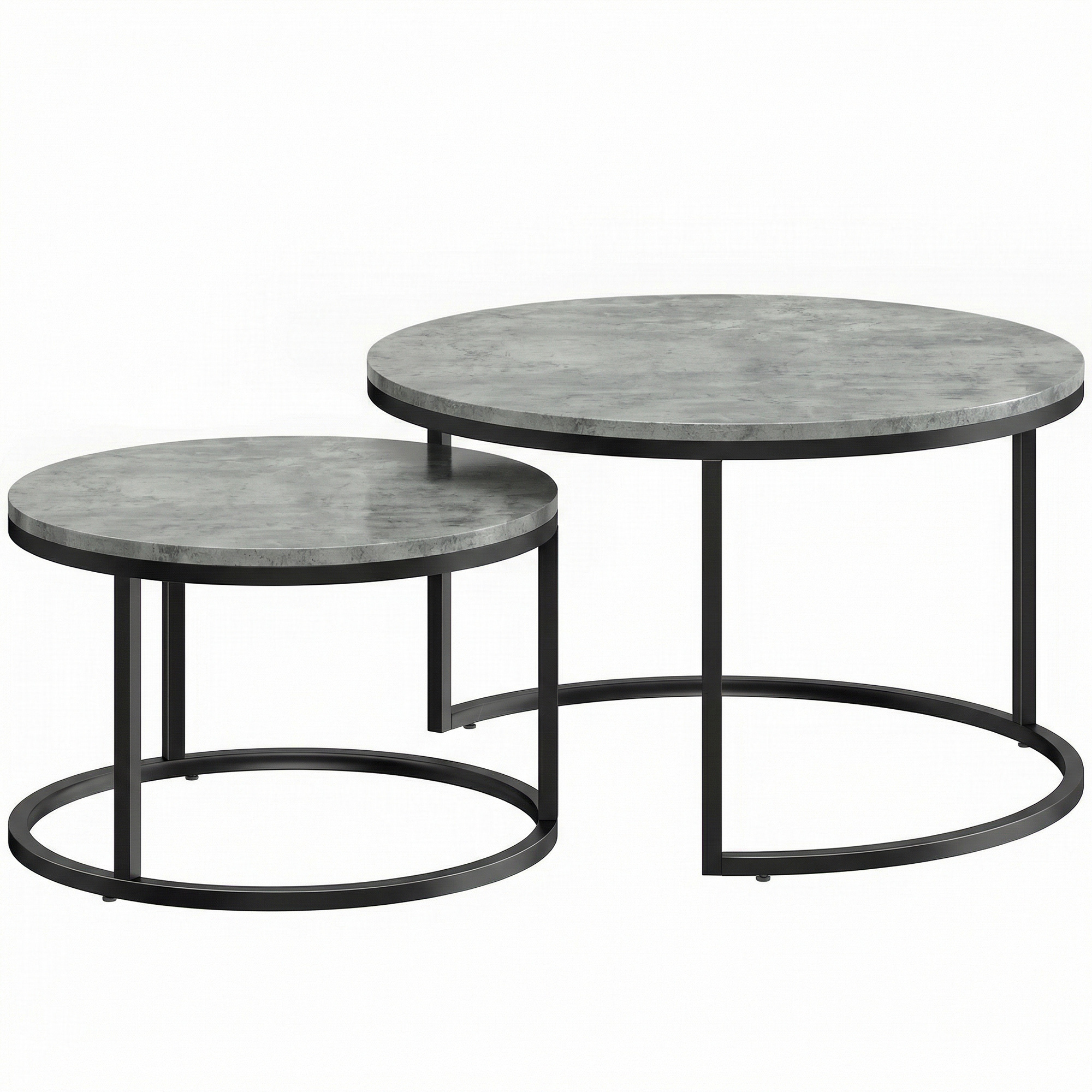 Modernes Kaffeetisch 2er-Set, Stapelbare Beistelltische Mit Metallgestell Für Wohnzimmer, Schlafzimmer, Büro, Grau