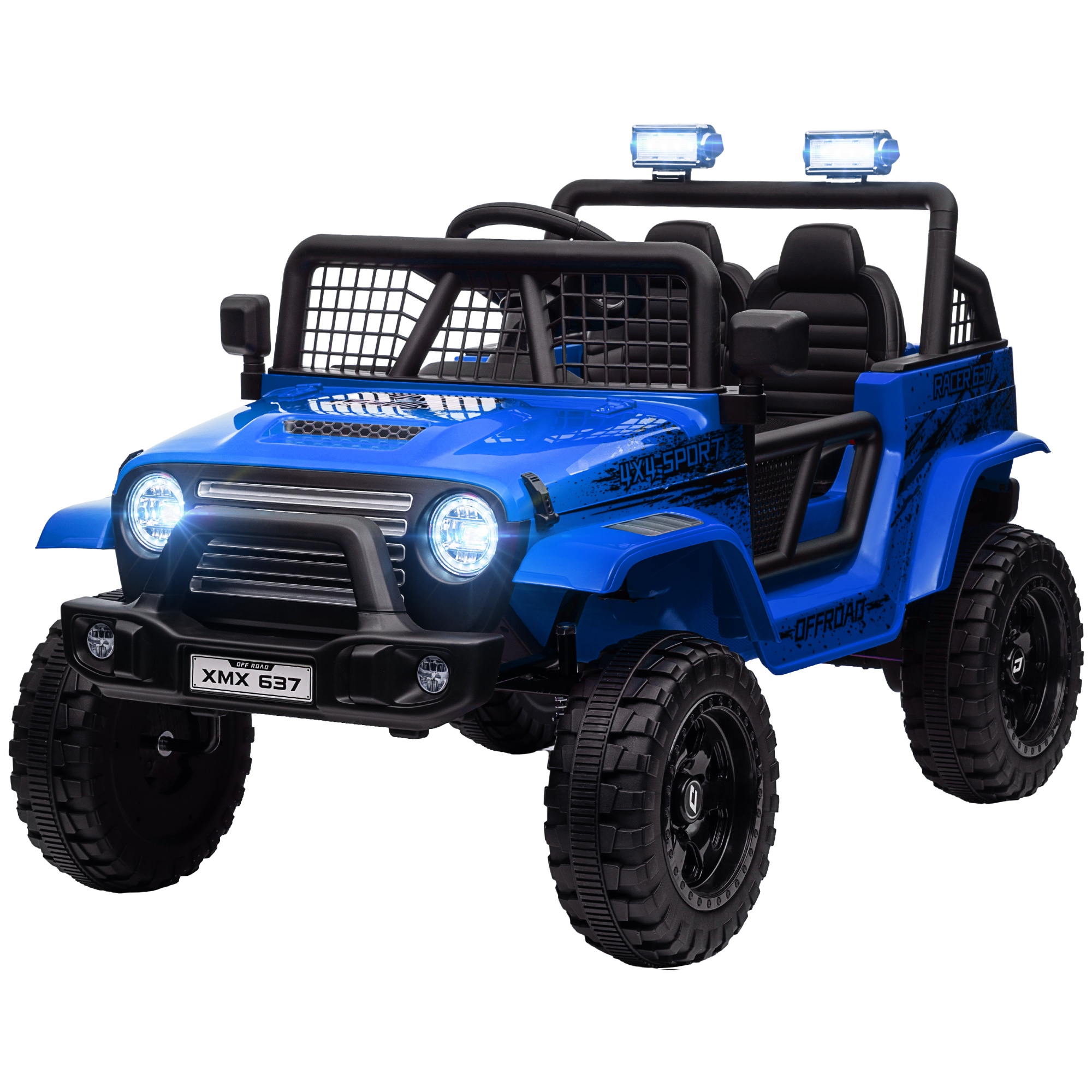 Kinder-Elektroauto Mit Sanfter Federung, Fernsteuerbar, LED-Lichter, Hupe, 12V-Motoren, Aus Kunststoff Und Metall, Blau