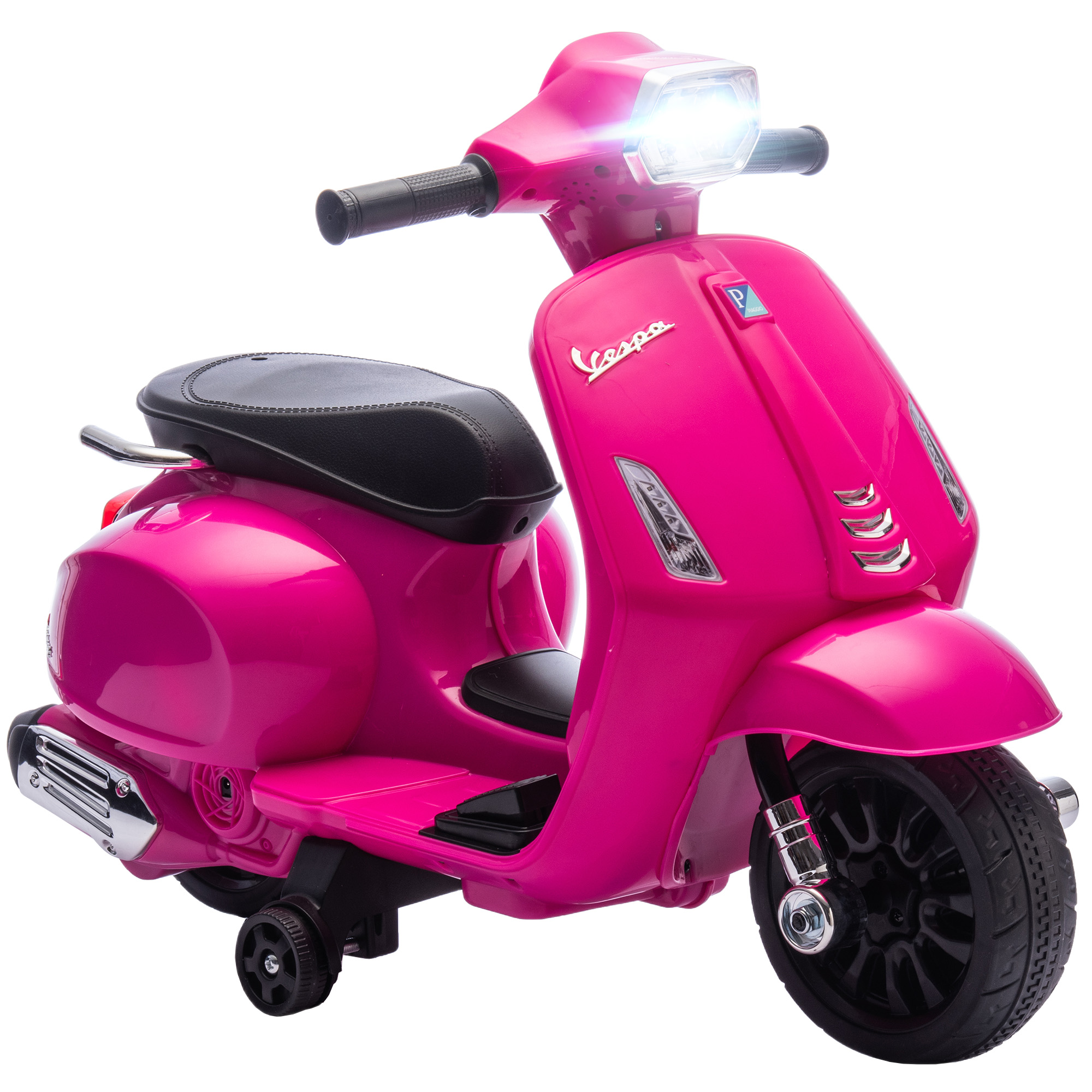Elektro Motorrad Kinder Vespa 6V Elektromotorrad Mit Stützrädern, Scheinwerfer, Hupe Für 2-4 Jahre 71 X 37 X 52 Cm Rosa