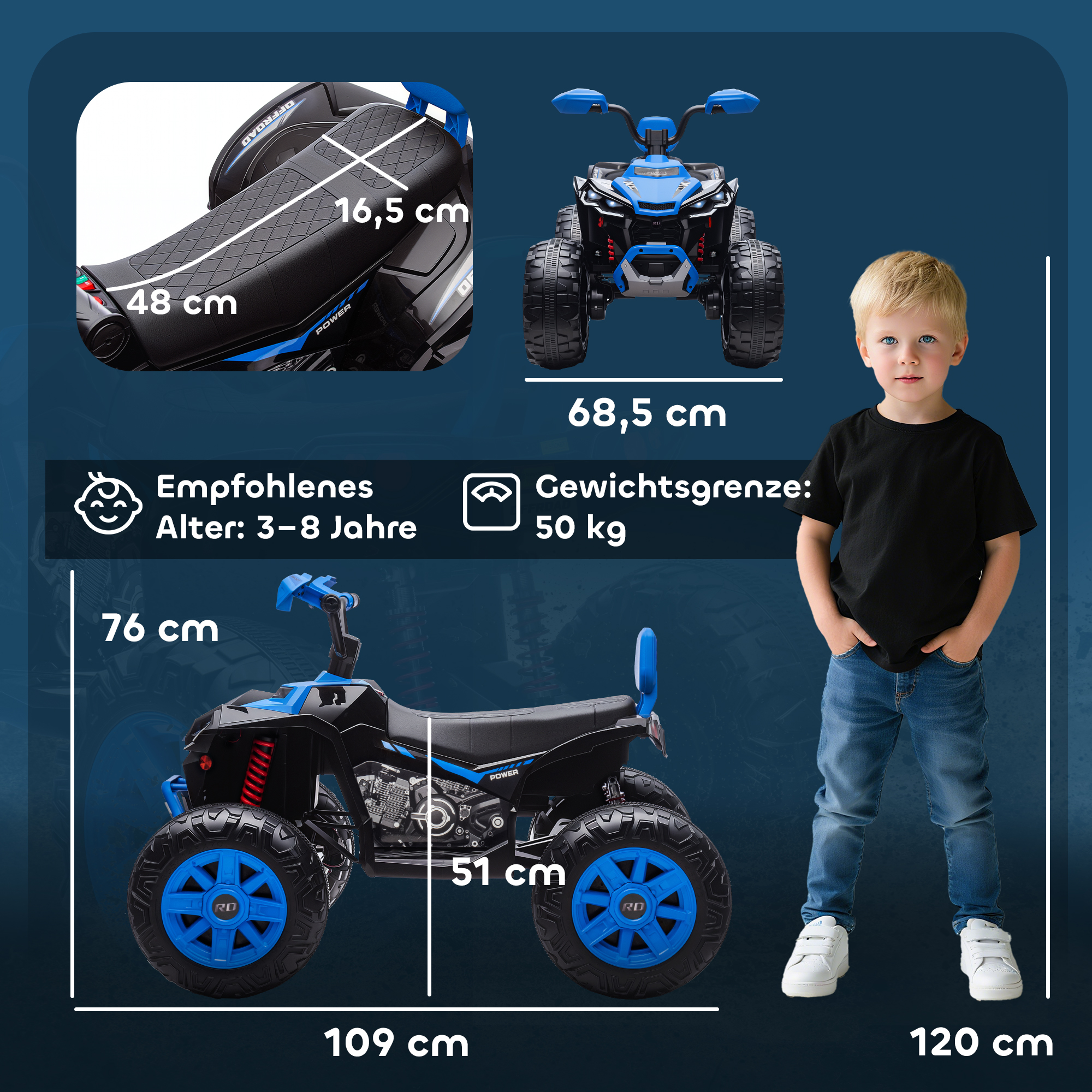 Kinder-Elektro-Quad, 24V Elektro-Fahrzeug Mit 4 Rädern, Scheinwerfer, USB-Anschluss, MP3-Funktion, 6,5 Km/h, 3-8 Jahre 4