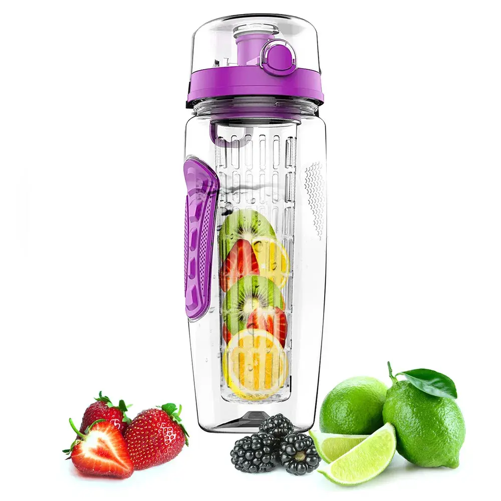 Fruit Infuser Water Bottle 32OZ Juice Shaker Sport W& Flip Top Lid Anti-Slip Grips For Office Home Sport Running Walking Hiking