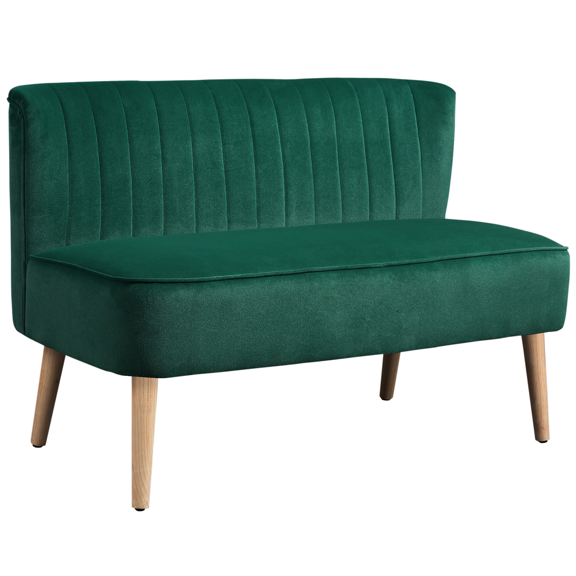 Sofa Retrodesign 2-Sitzer-Sofa, Holzbeine, 117 Cm X 56,5 Cm X 77 Cm, Dunkelgrün