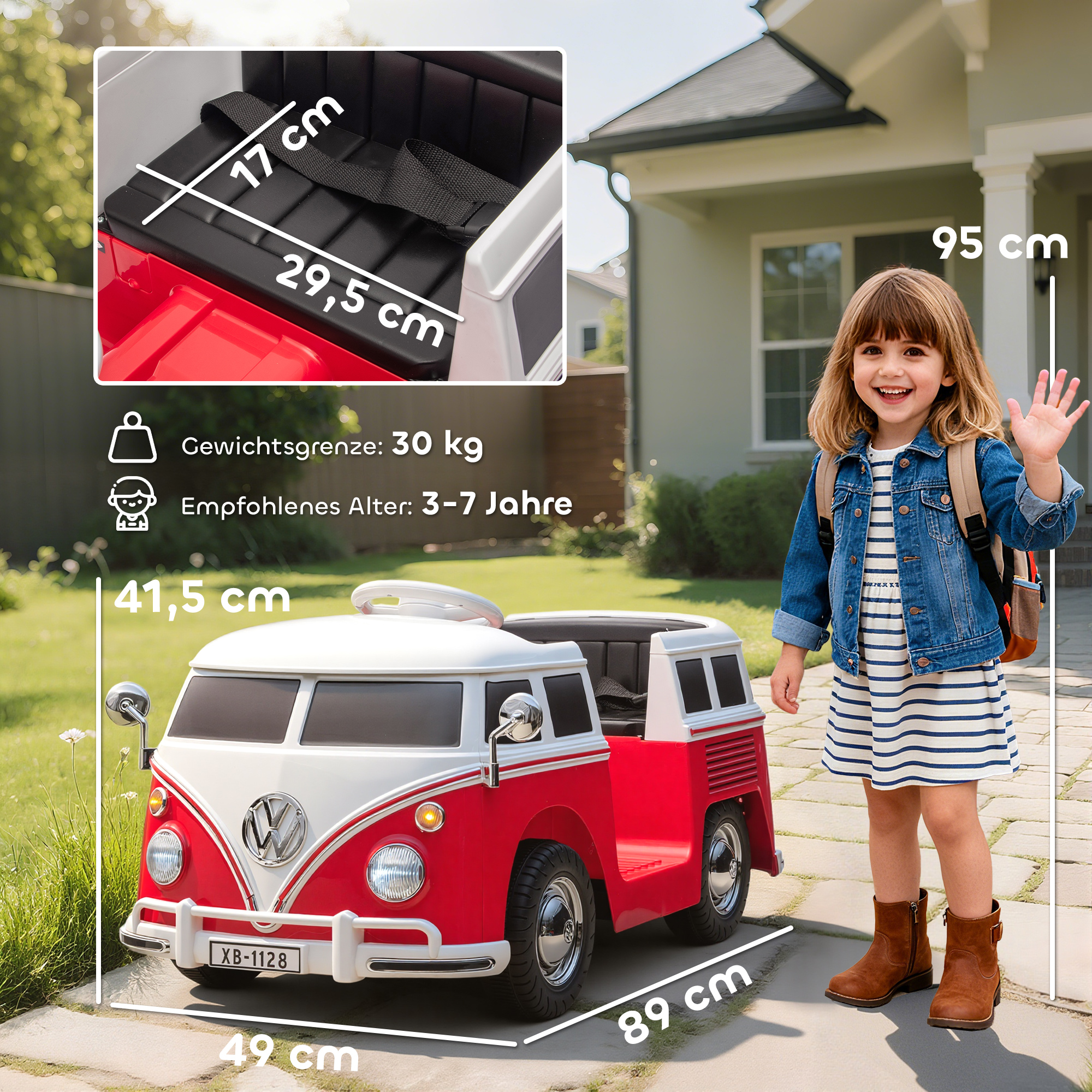 Kinder Elektroauto, 12V Kinderfahrzeug Mit MP3, Doppelmotor, Elektrofahrzeug Mit Hupe, Sanftanlauf, 89x49x41,5 Cm, Rot 3