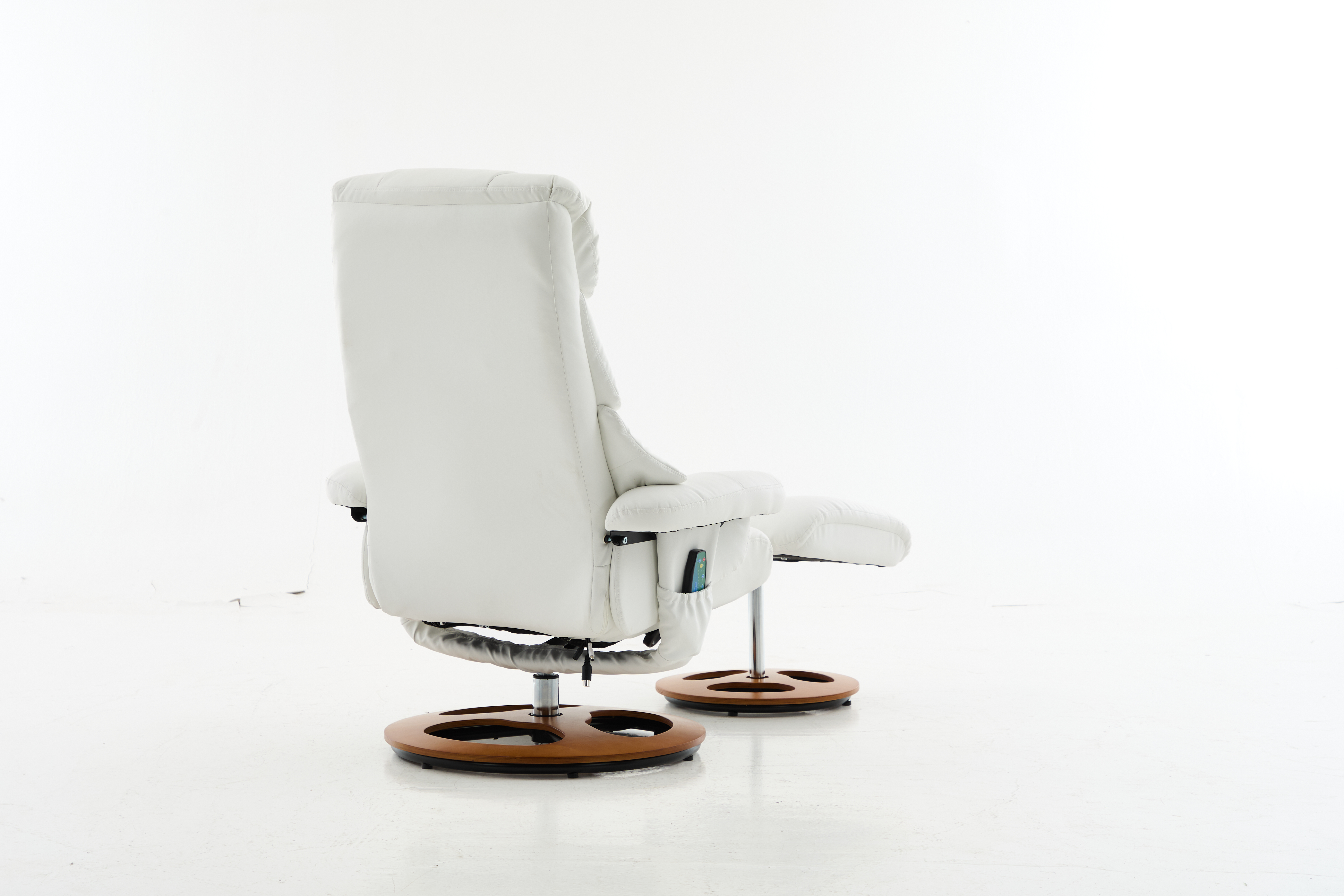 025, PU Upholstered Massage Recliner With Ottoman Footstool, 5 Points Massager, Wood  Metal Base For Living Room Bedroom, White