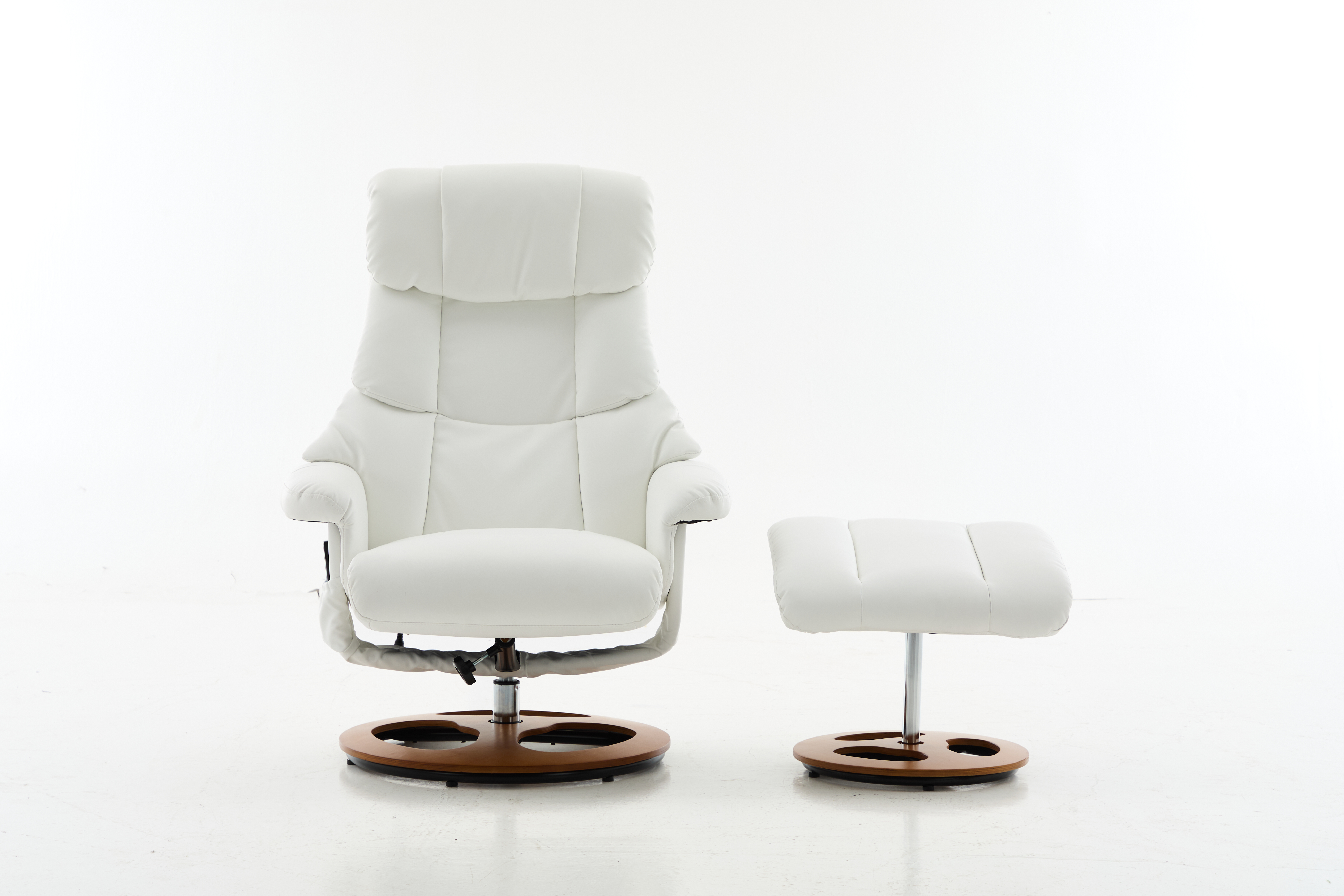 025, PU Upholstered Massage Recliner With Ottoman Footstool, 5 Points Massager, Wood  Metal Base For Living Room Bedroom, White