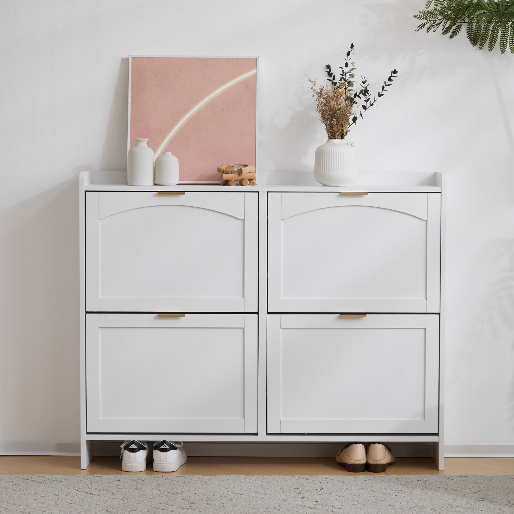 Modern Shoe Cabinet With 4 Flip Drawers, Freestanding Rack Open Shelves — image 2