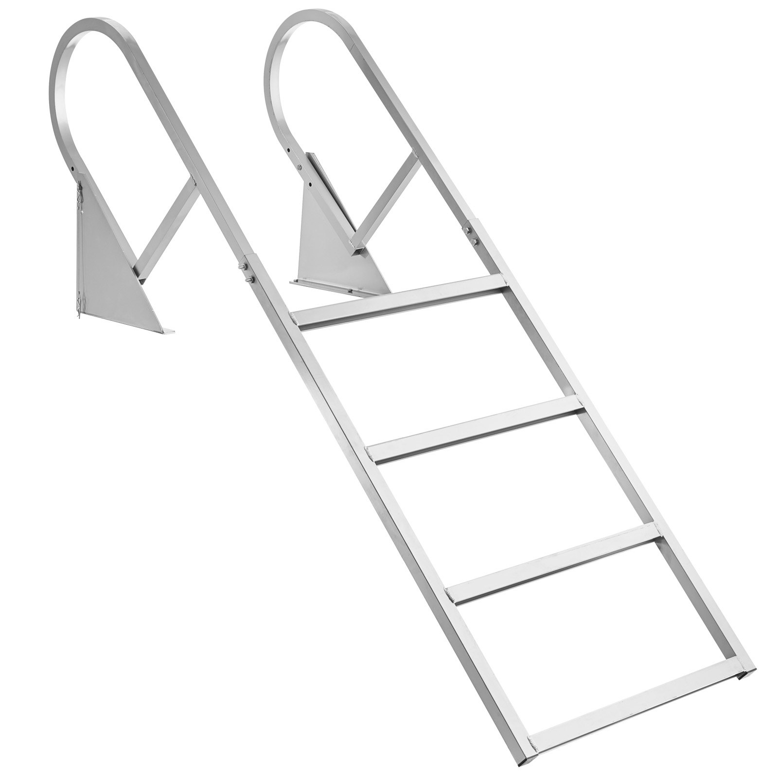 Flip-Up Dock Ladder, 4-Step, Heavy-Duty Aluminum Alloy Pontoon Boat Swim Ladder, With Non-Slip Wide Steps, 350 Lbs Weight Capacity, Pull Rope Assist, For Lake Swimming, Pool, Marine Boarding