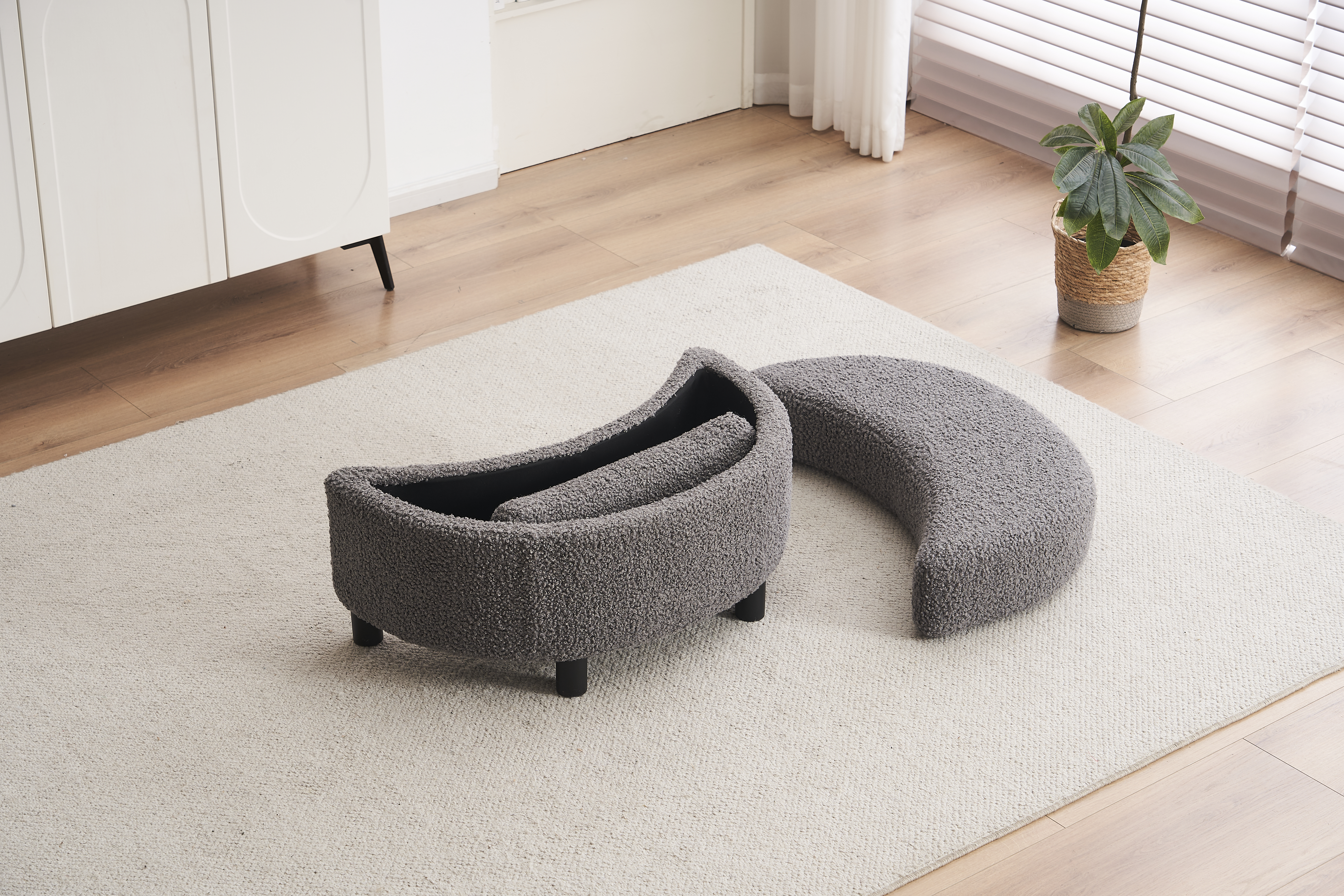 Teddy Swivel Armchair With 3 Back Cushion Pillow Ottoman Crescent Stool, Medium Grey