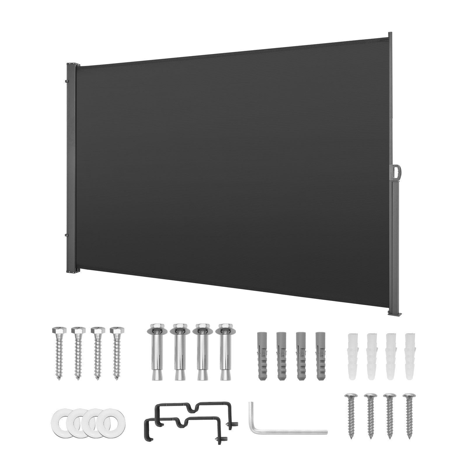 Retractable Side Awning, 71 X 118 Patio Retractable Side Screen With 180 G M Polyester Fabric, Waterproof Sunshade Outdoor Privacy Screen Room Divider For Garden, Balcony, Pools, Deck, Gray