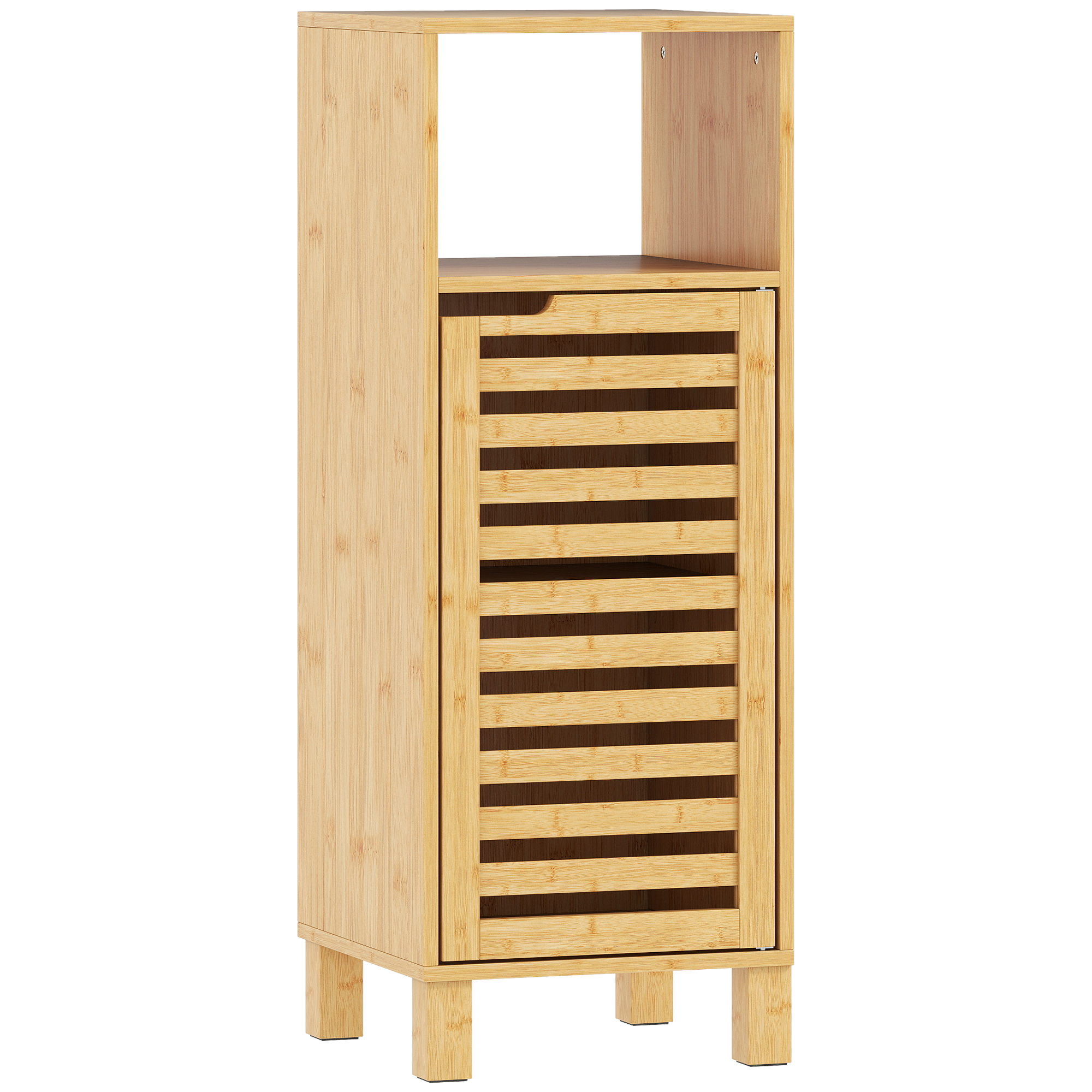 Badezimmerschrank, Offenes Regal, Schrank, Bambusholz, Lamellentür, Hellbraun