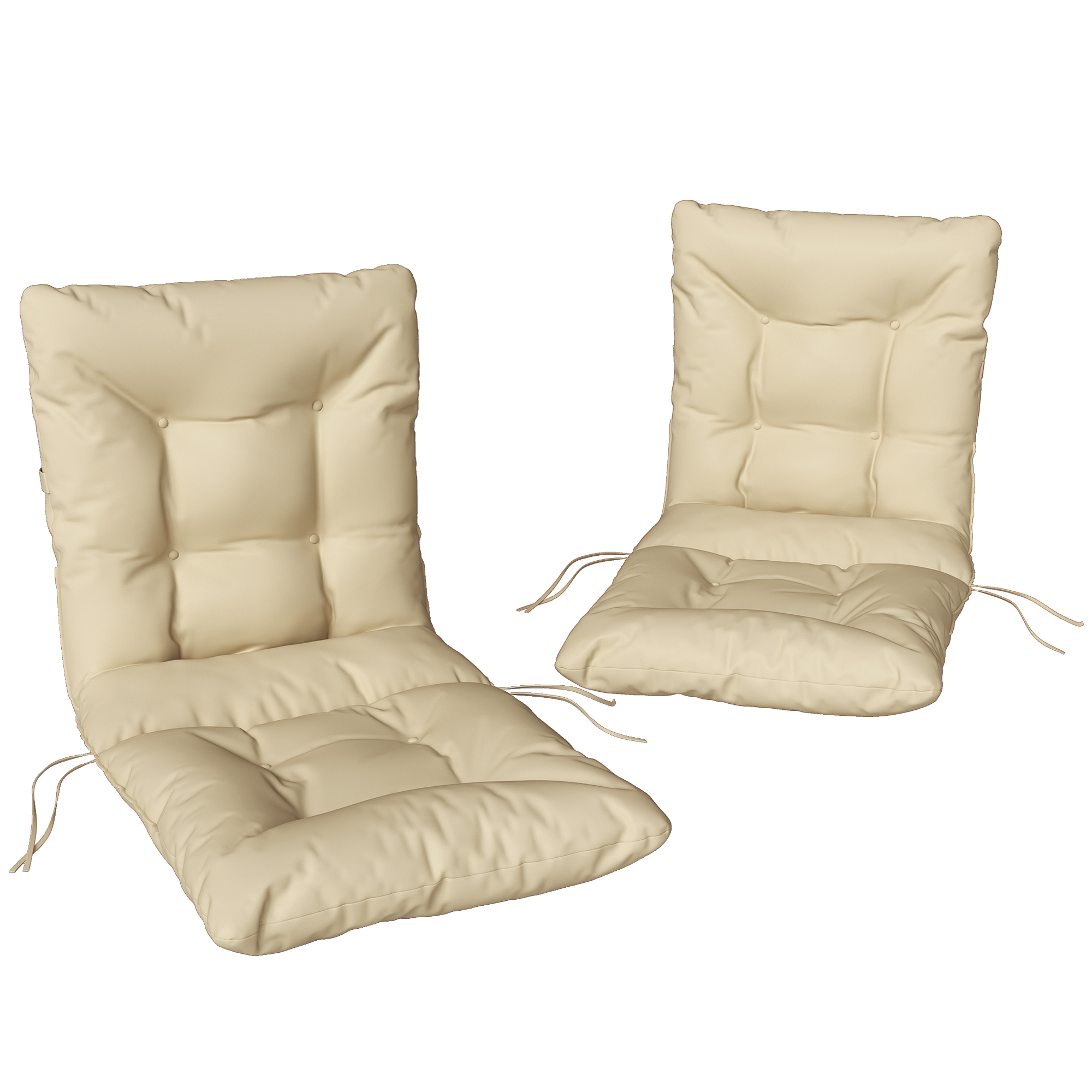 Outdoor-Sitzkissen Mit Rückenlehne Und Bändern, Wasserabweisende Polster Für Drinnen Und Draußen, Beige