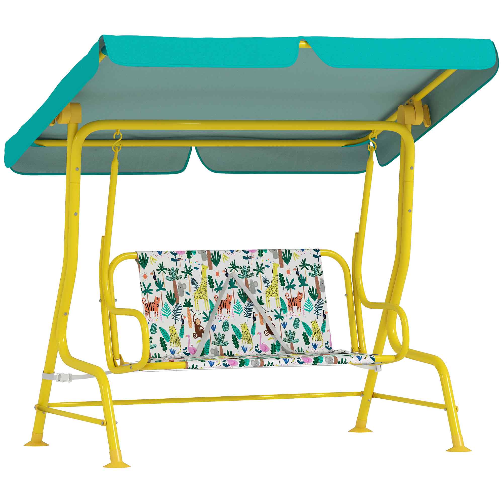 2-Sitzer Kinder Hollywoodschaukel Mit Verstellbar Sonnendach Sicherheitsgurt Für 3-6 Jahre Bis 60 Kg 112x75x120cm Grün