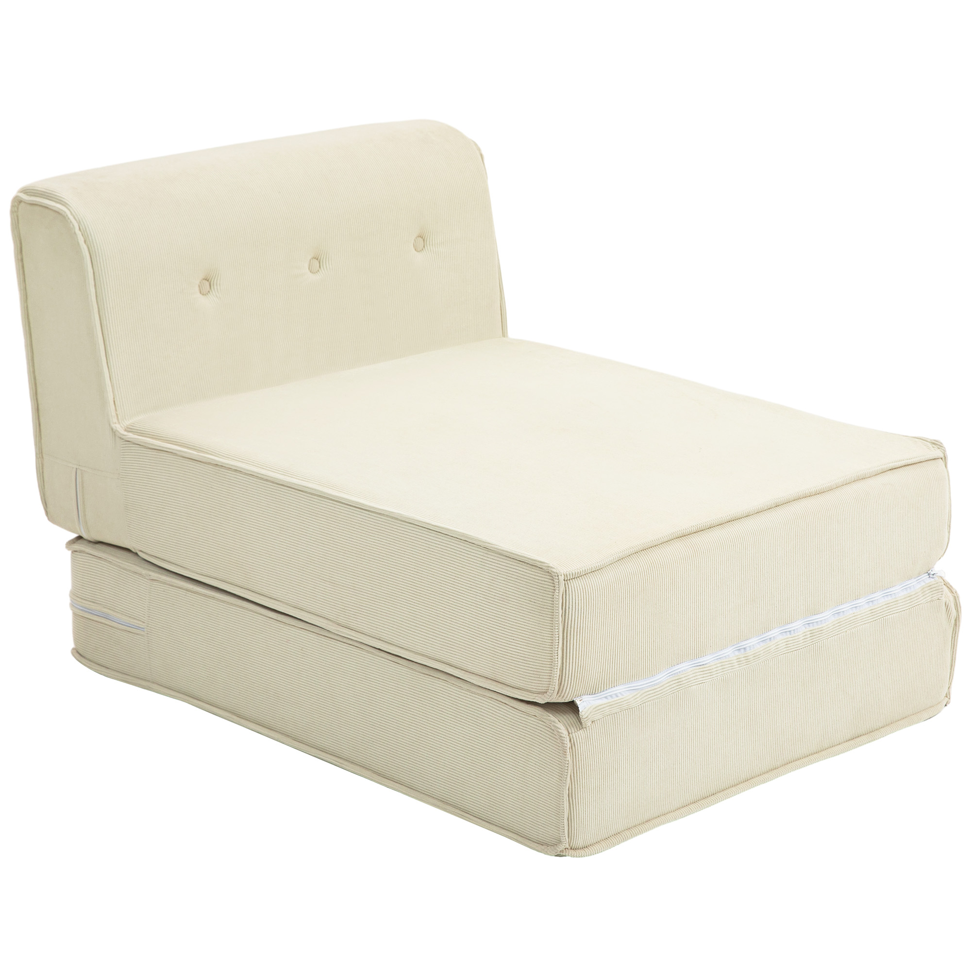 Bodensofa, Faltbare Gästematratze, Leicht, Cordbezug, 73x100x65 Cm, Cremeweiß