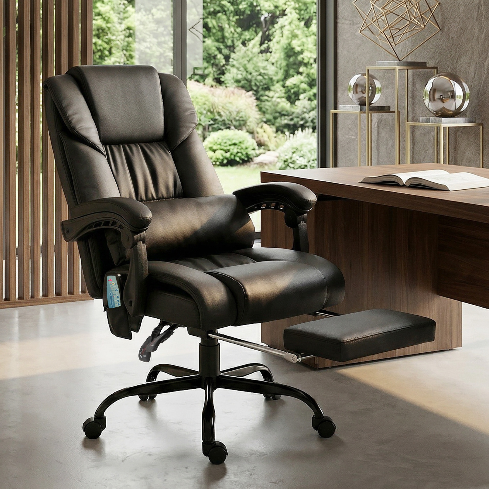 Bürostuhl Ergonomisch Mit Massagefunktion Schreibtischstuhl Mit Fußstütze, Hoher Rückenlehne, Lendenstütze Schwarz