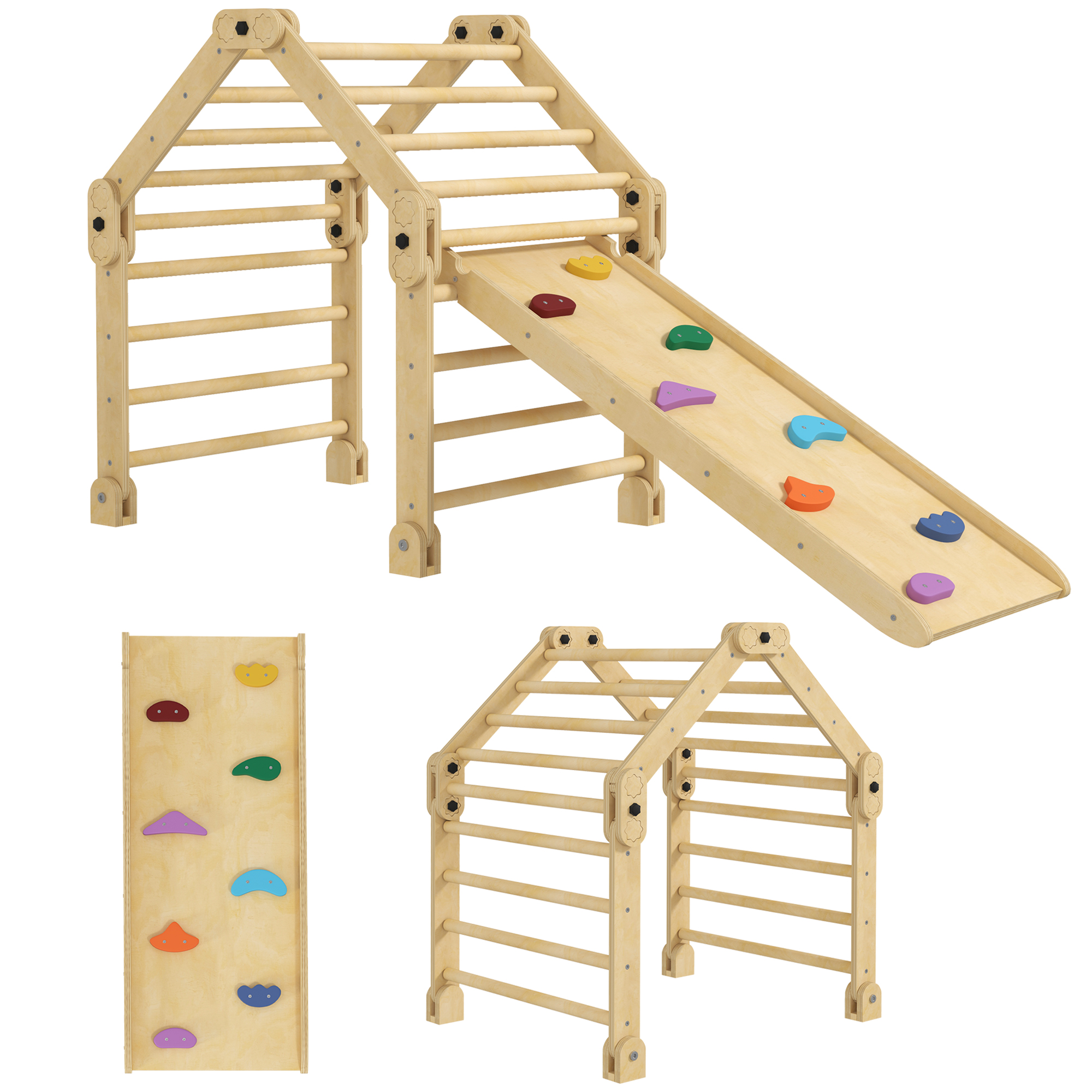 Klettergerüst 3-in-1, Faltbar, Leiter & Rutsche/Kletterwand, Holz, Für Kinder 1,5-4 Jahre
