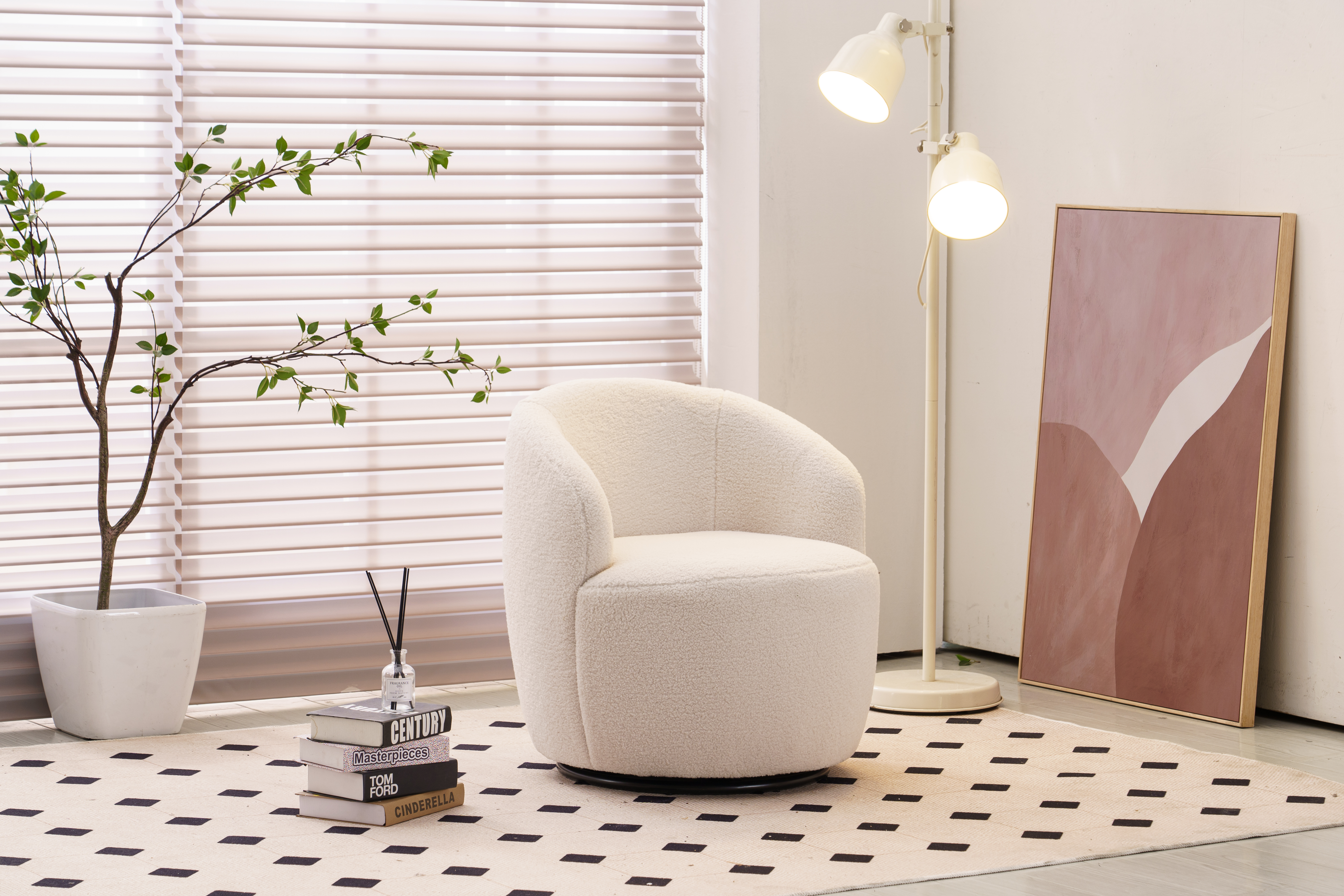 008S Teddy Fabric Swivel Accent Armchair Barrel Chair With Black Powder Coating — image 5