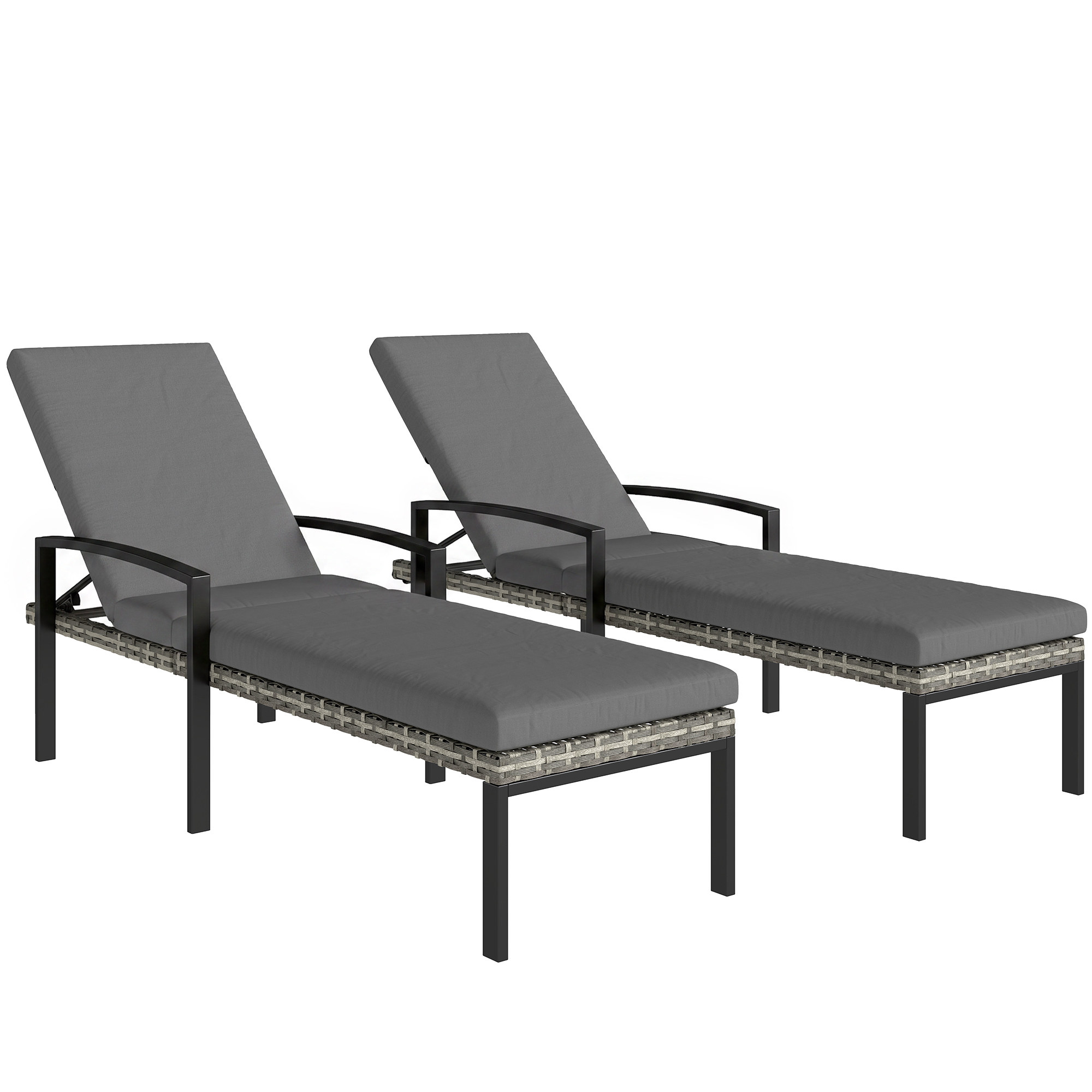 2er Set Sonnenliege Polyrattan Gartenliege Mit 5-Fach Verstellbar Rückenlehne Auflage Bis 120kg Hellgrau