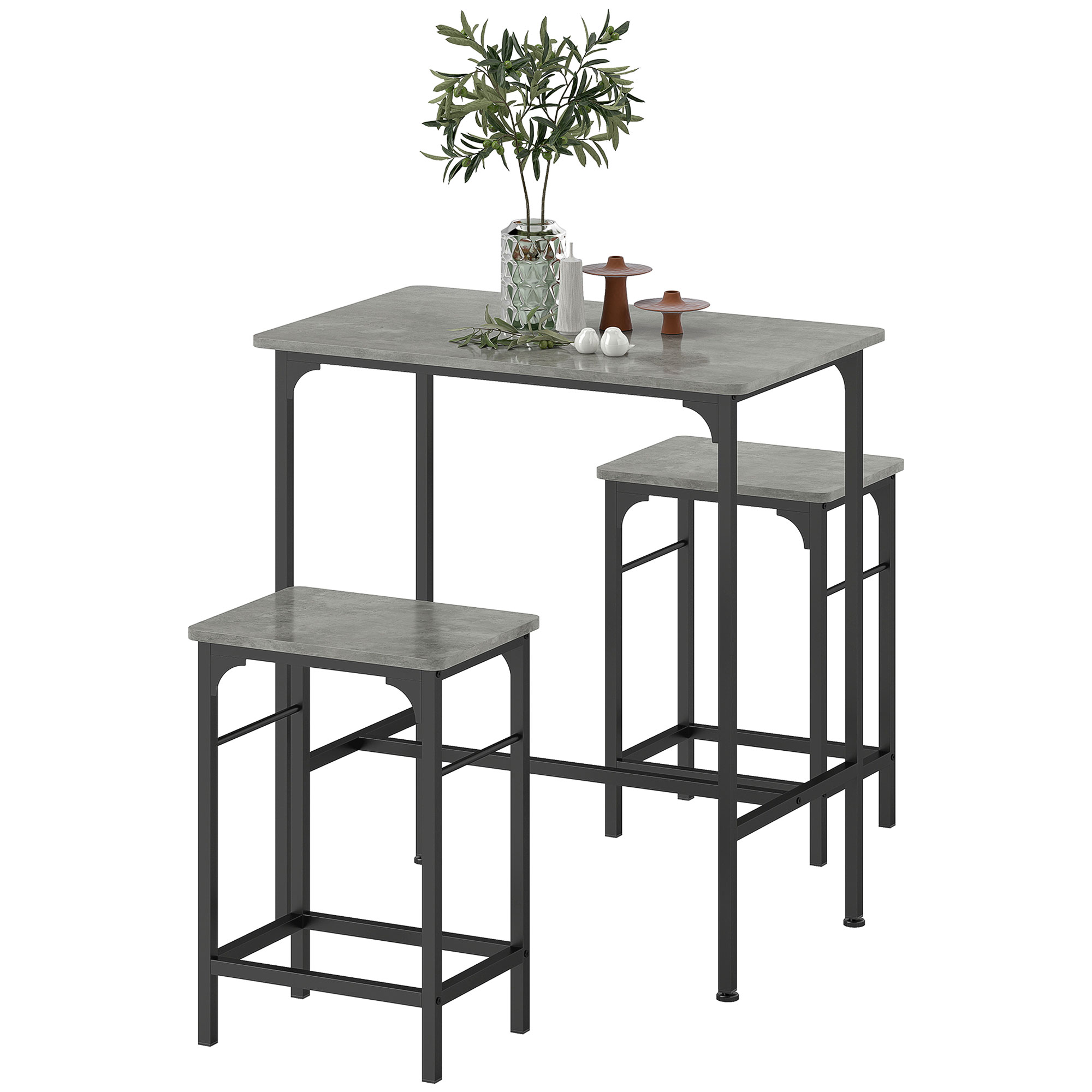 Bartisch Set Bartisch Mit Barhocker-Set Esstisch Mit 2 Stühlen Mit Rutschfestem Fußpolster Grau