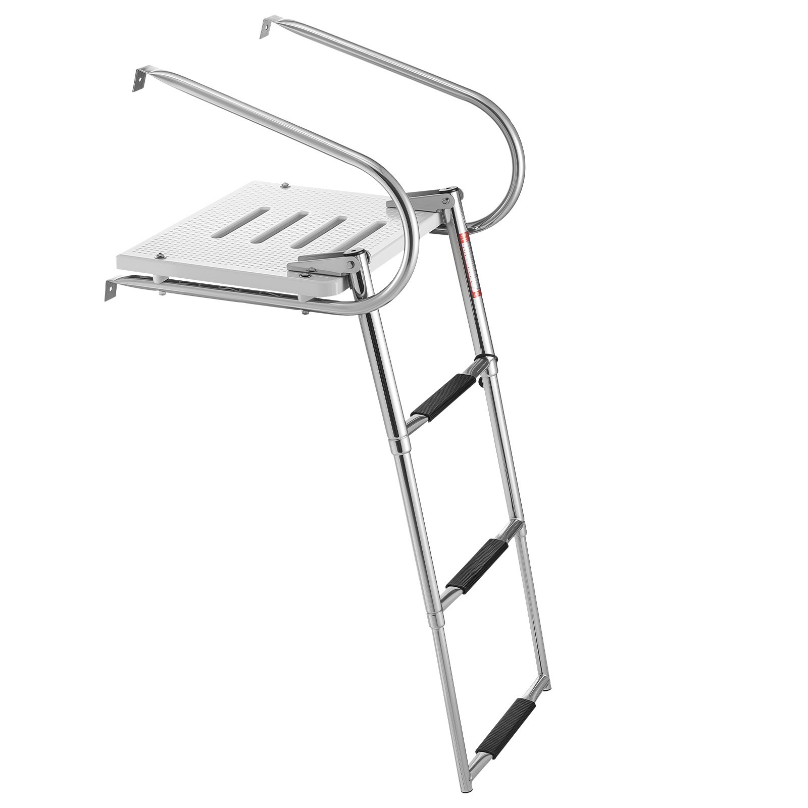 Boat Ladder, 3 Steps, Stainless Steel Telescoping Folding Swim Deck Ladder For Rear Entry Inboard, 400 Lbs Capacity With Wide Anti-Slip Steps & Handrails, For Outboards, Yacht, Pontoon Boats