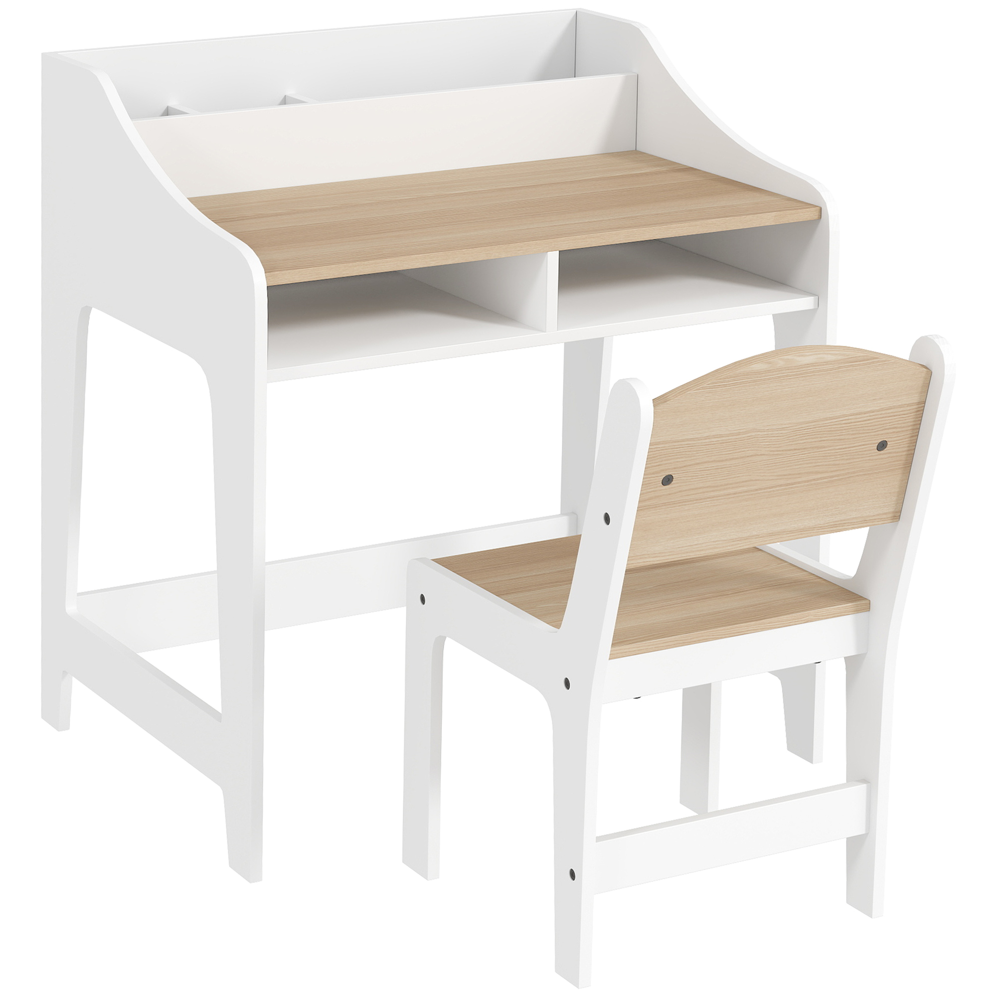 Kinder-Schreibtisch-Set Mit Stauraum, Offene Fächer, Stuhl, 3-8 Jahre, Holz