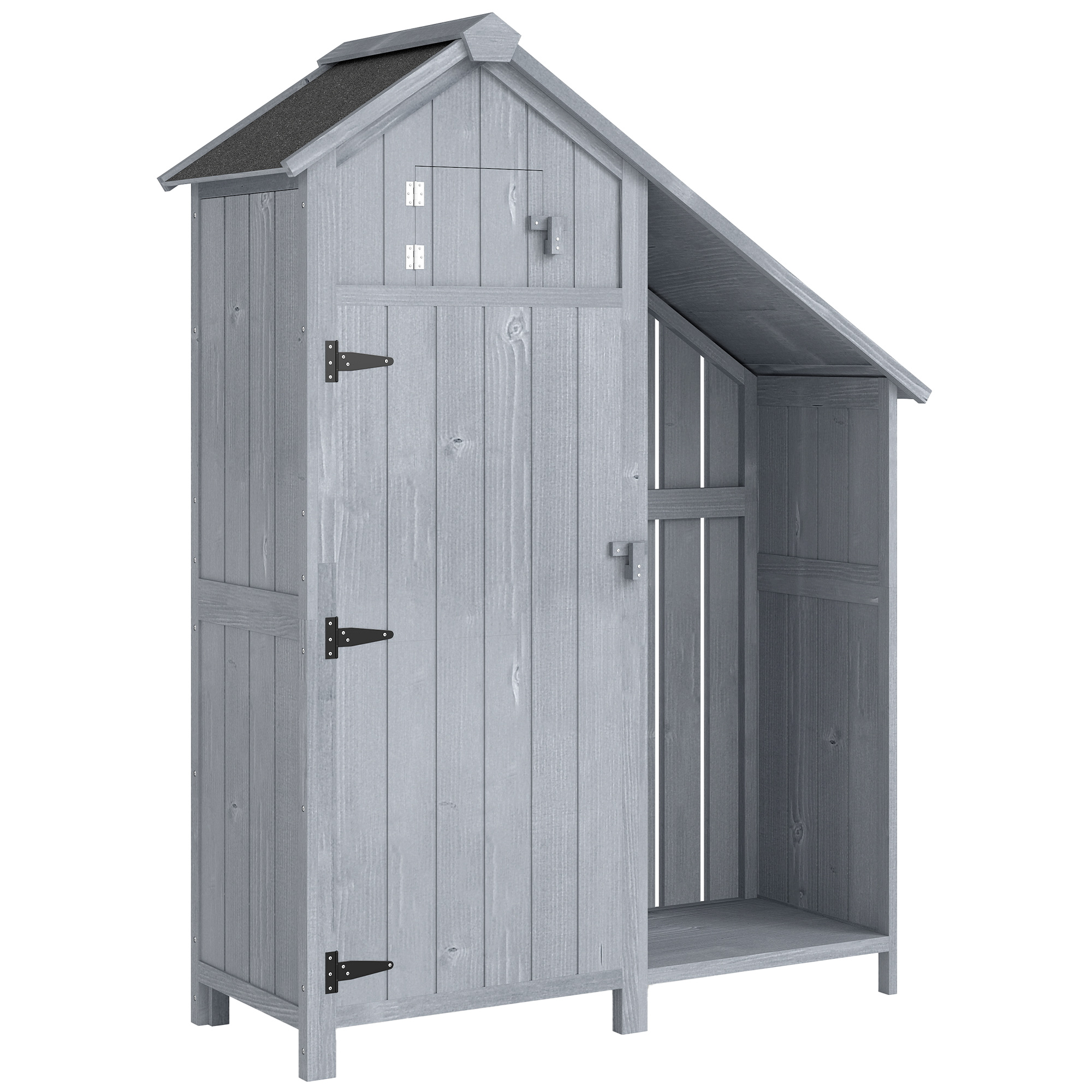 Gartenschrank Holz Outdoor Wetterfest Geräteschuppen Mit Asphaltdach Einlegeboden 129 X 51,5 X 180 Cm Grau