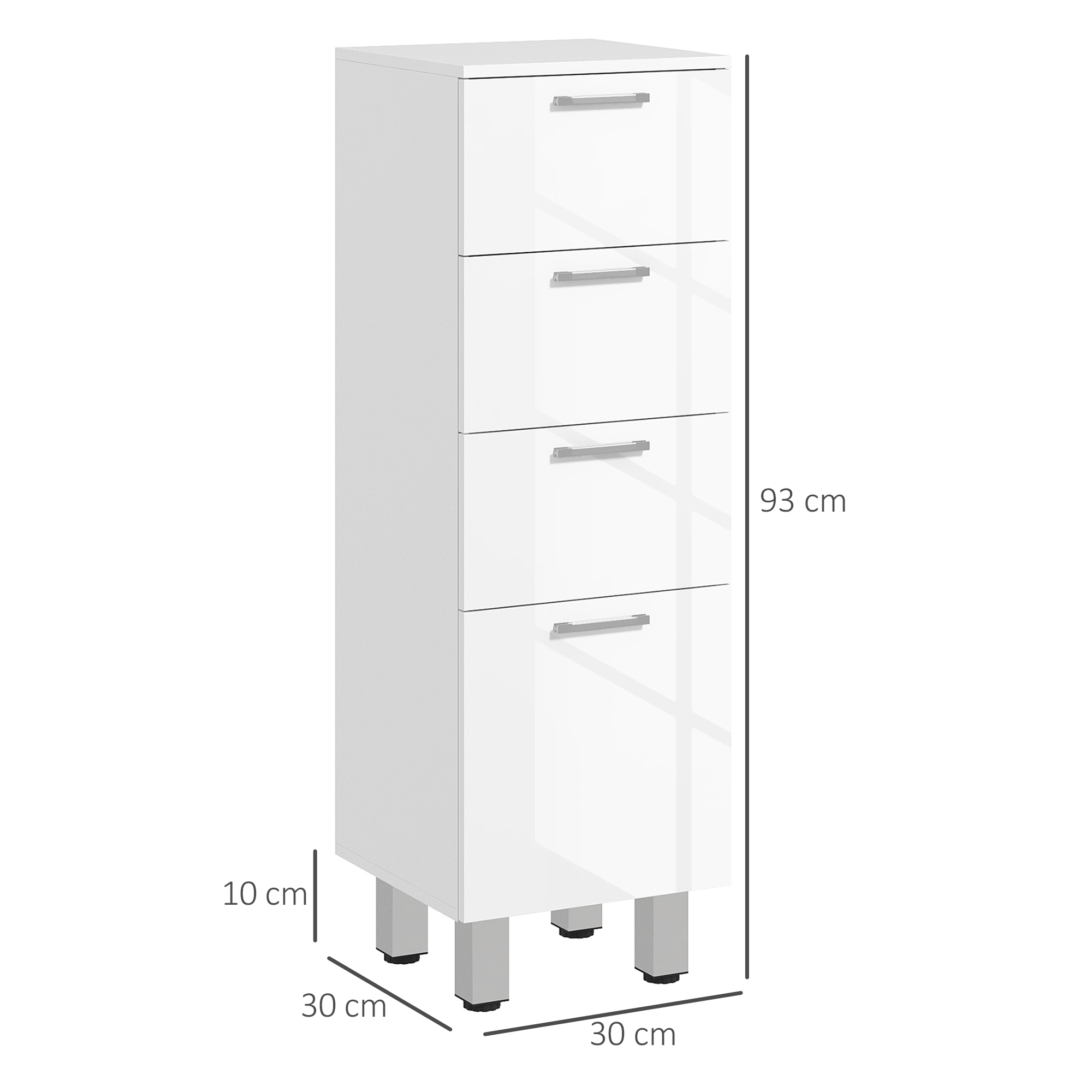Badezimmerschrank, Badschrank, 4 Schubladen, Spanplatte, Glatt, Weiß