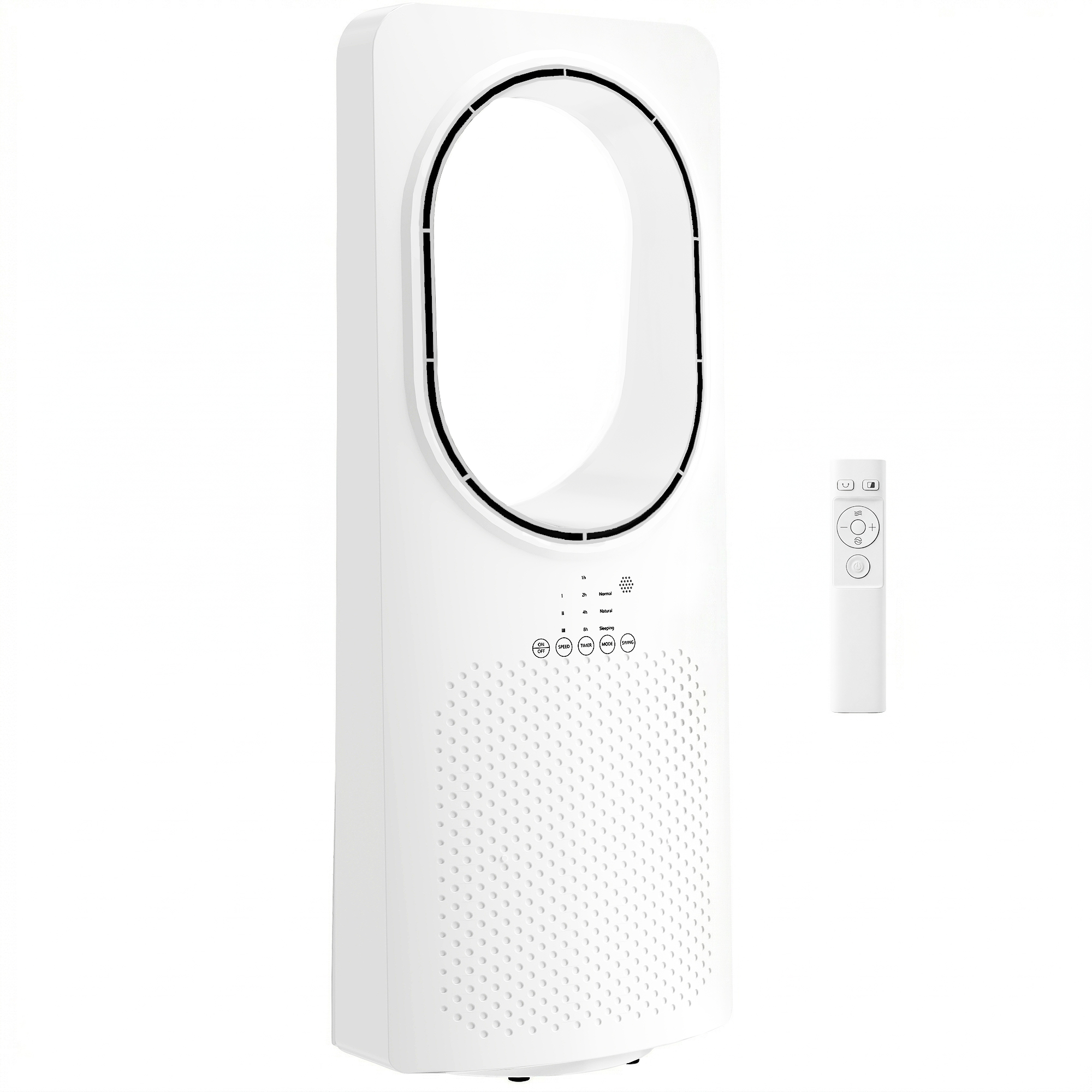 Bladeless Turmventilator Für Schlafzimmer, 36 DB Standventilator Mit 45° Oszillation, 3 Geschwindigkeiten, 3 Modi, 15-Stunden-Timer, Weiß