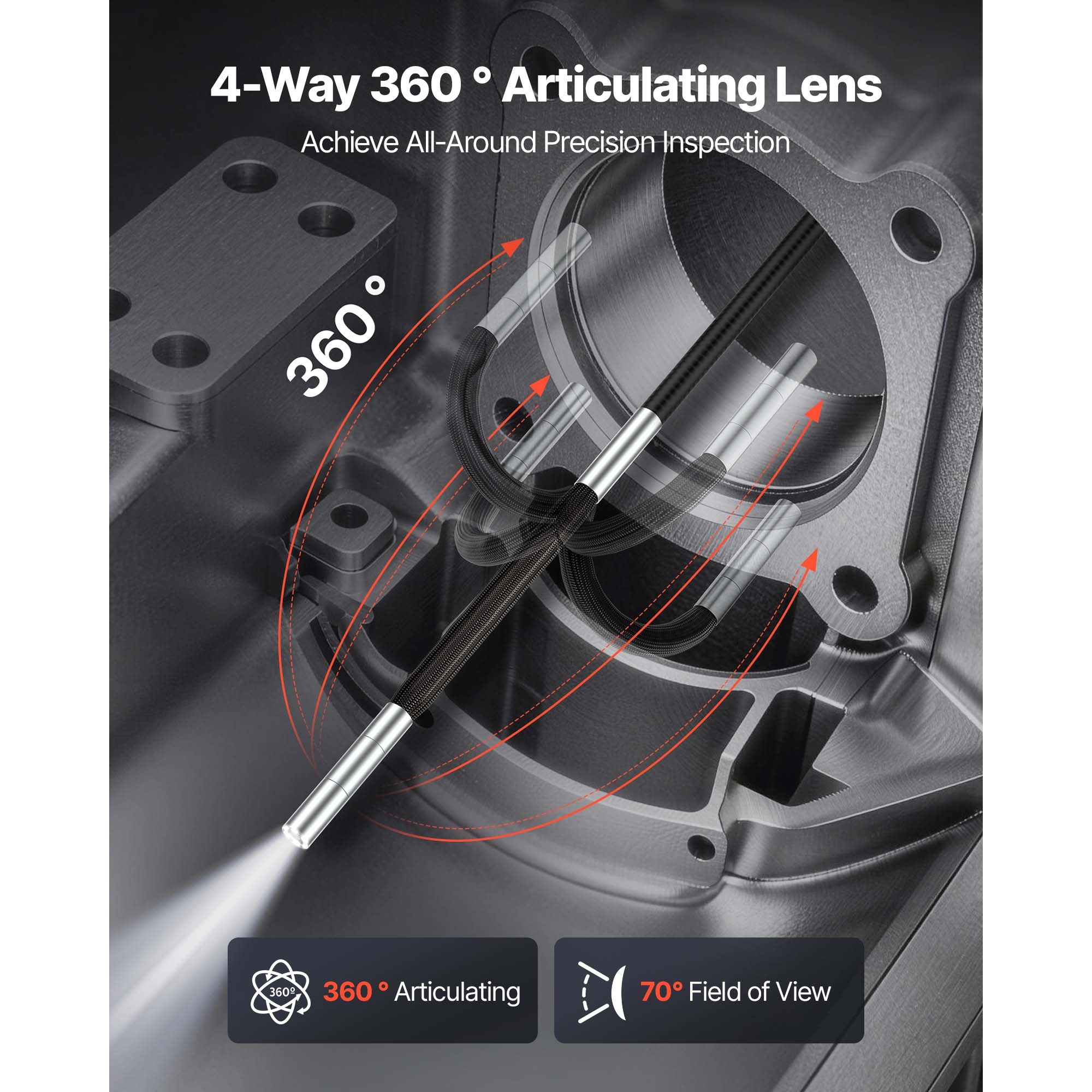 Articulating Borescope With 3.9mm Ultra Slim Lens, 4-Way 360 Articulated Endoscope With Light, 4.5 HD IPS Screen, 8X Zoom Inspection Camera For Auto, Tight Mechanical Equipment 4.9FT Cable