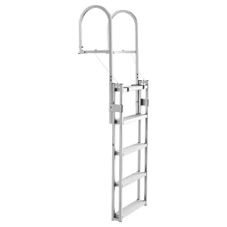 Retractable Dock Ladder, 5 Steps, Aluminum Alloy Pontoon Boat Swim Ladder, With Non-Slip Wide Steps, 350 Lbs Weight Capacity, Adjustable Height, For Lake Swimming, Pool, Boat, Mari