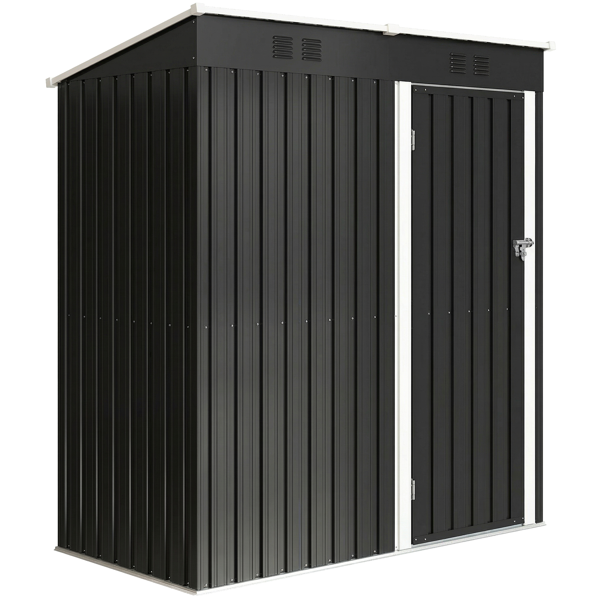 Metall Gerätehaus 1,37 M², Abschließbar Geräteschuppen Mit Lüftung Pultdach Handschuhen, 163 X 90 X 179 Cm